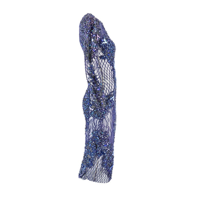 julien macdonald blue dress 2014 Julien Macdonald Runway Blue Sequin Beaded Dress