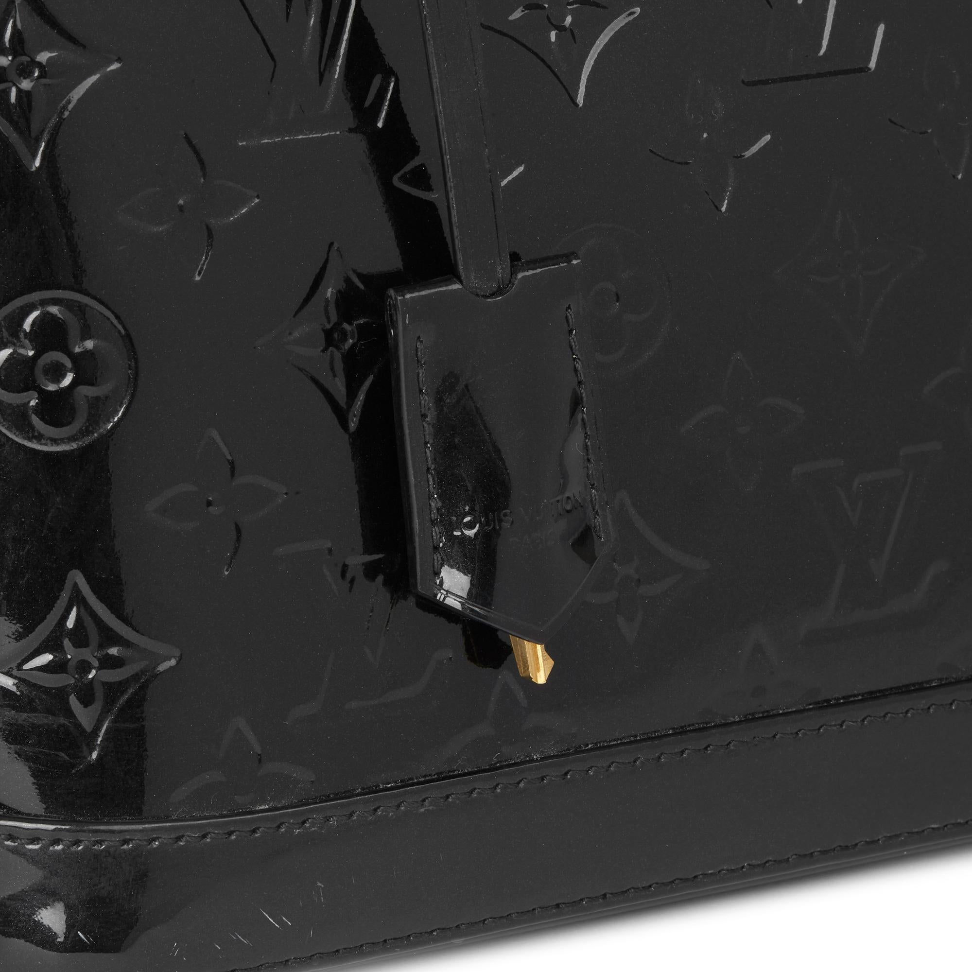 Women's 2014 Louis Vuitton Black Patent Vernis Leather Lockit PM