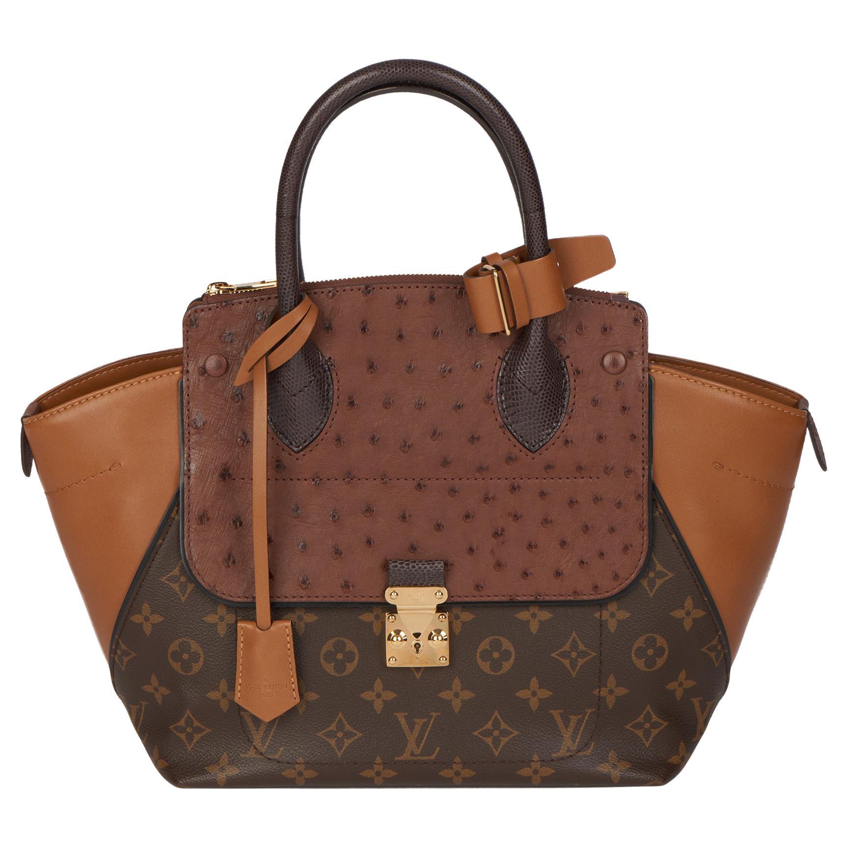 2014 Louis Vuitton Brown Monogram Canvas, Ostrich and Lizard Leather  Majestuex PM at 1stDibs