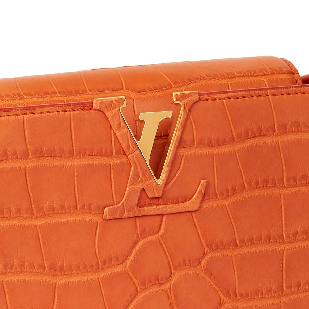 Women's 2014 Louis Vuitton Orange Matte Alligator Leather Capucines MM