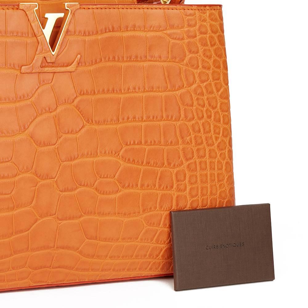 2014 Louis Vuitton Orange Matte Alligator Leather Capucines MM 4
