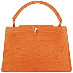 2014 Louis Vuitton Orange Matte Alligator Leather Capucines MM