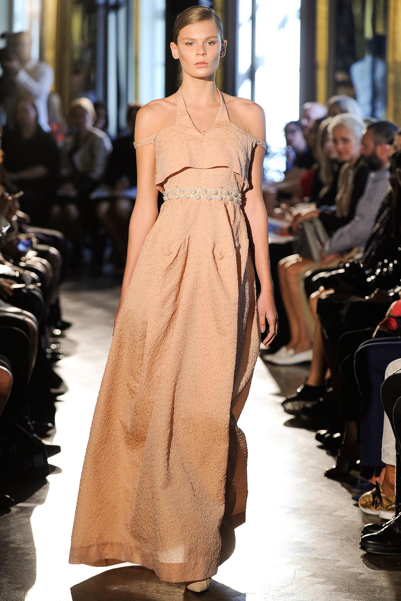 Donna 2014 Michael Van Der Ham ha documentato la passerella del vestito in broccato color pesca pallido in vendita