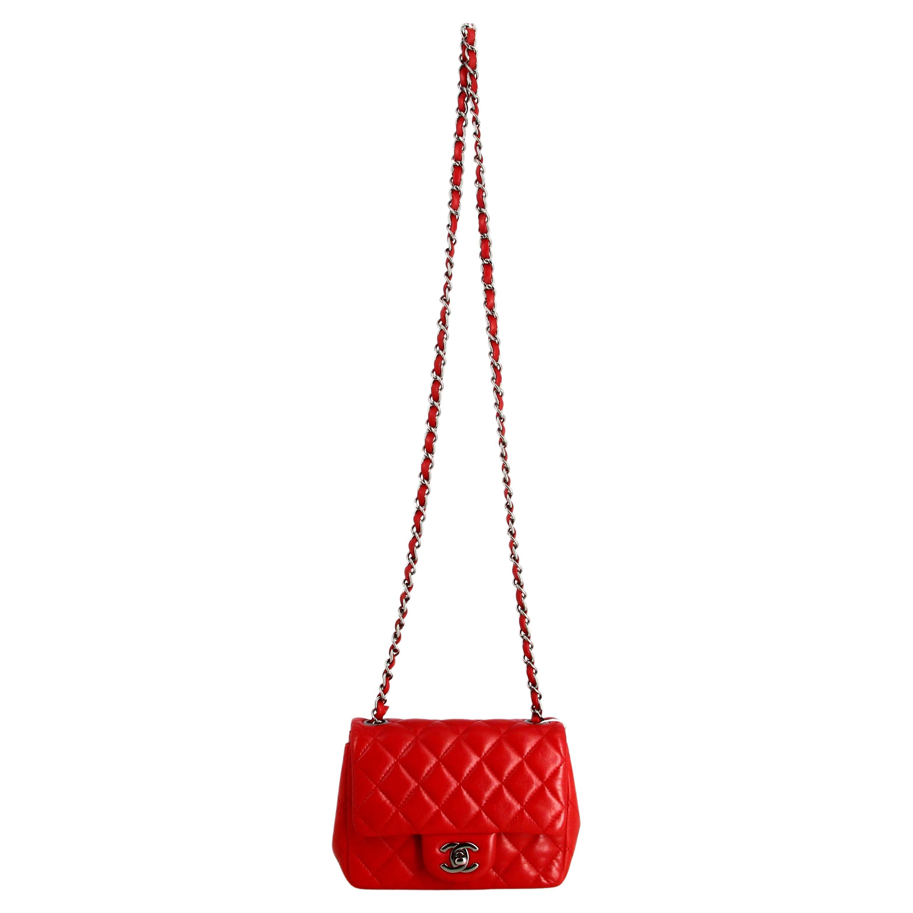 2014 Mini Handbag Chanel Square Classic Lambskin Flap