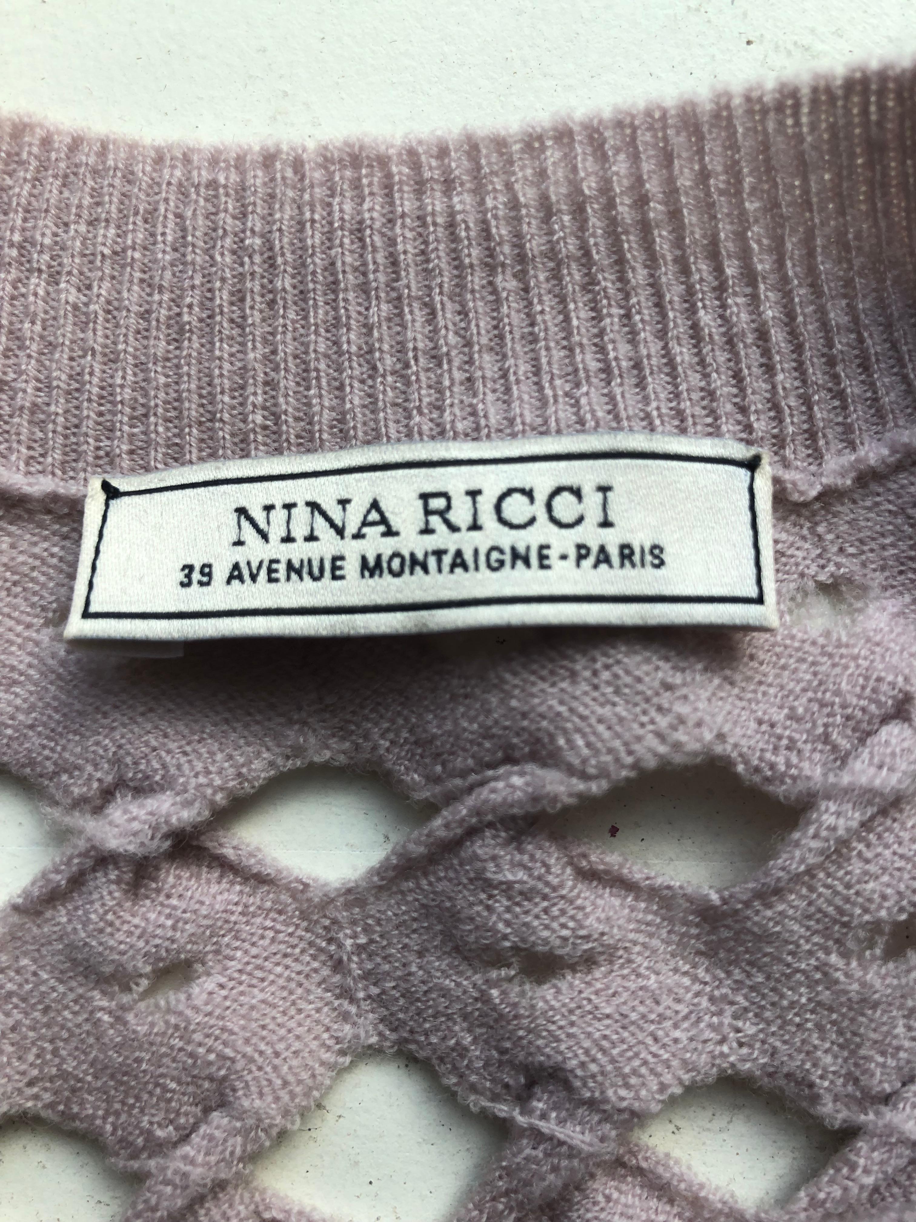 2014 Nina Ricci Pale Lilac Lace Knit Sweater  In Excellent Condition In Port Hope, ON