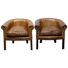 2014 Pair of Great Britain Knightsbridge Leather Studded Club Chairs