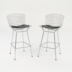 2014 Pair of Harry Bertoia for Knoll Bar Stools with Black Leather Pads