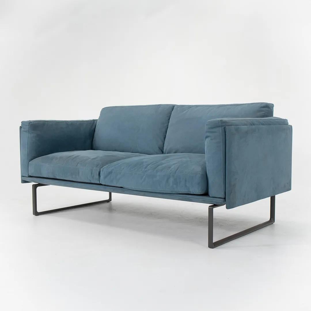 Italian 2014 Piero Lissoni for Cassina 8 Two Seat Sofa / Loveseat in Blue Suede For Sale