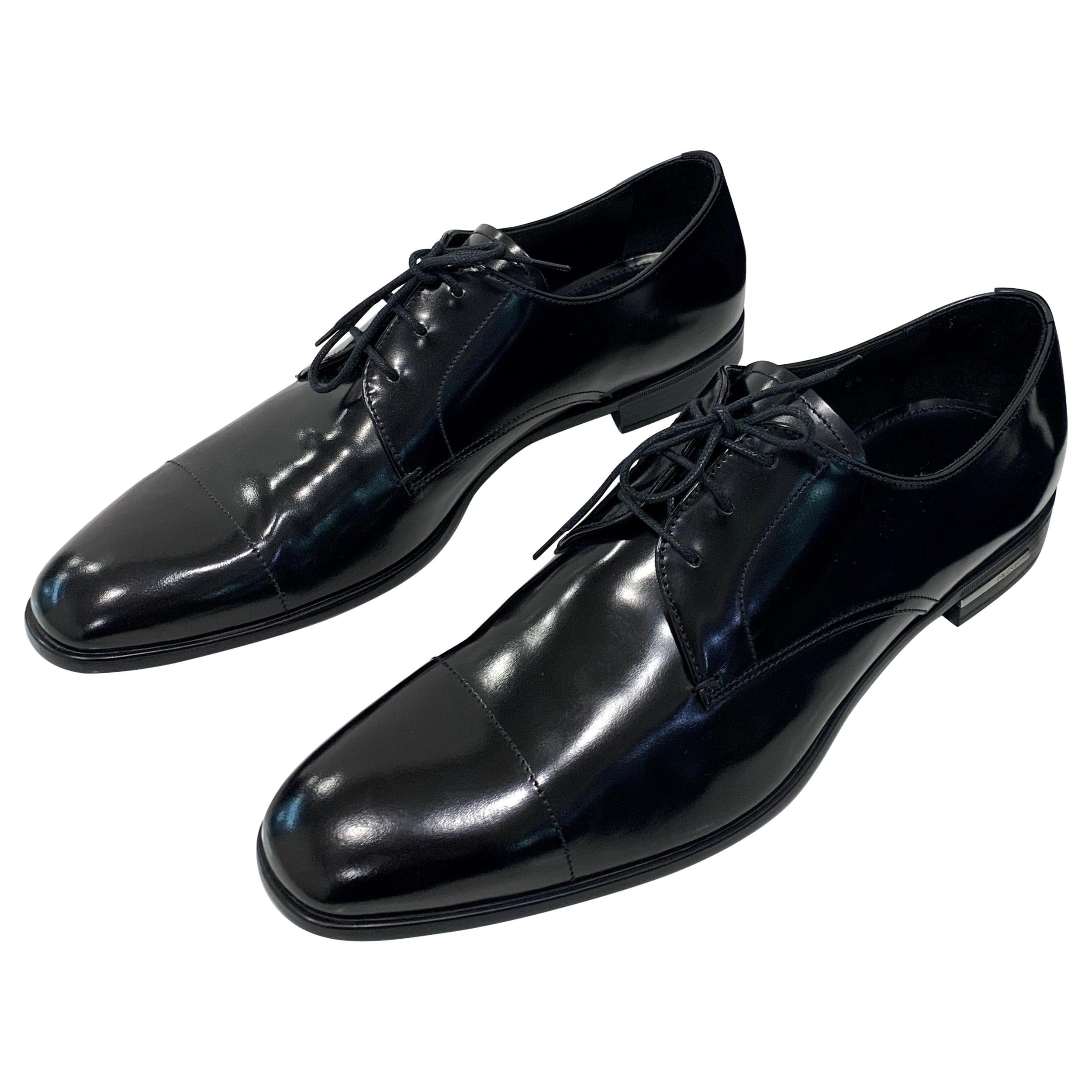 2014 Prada Men Black Leather Formal Shoes 