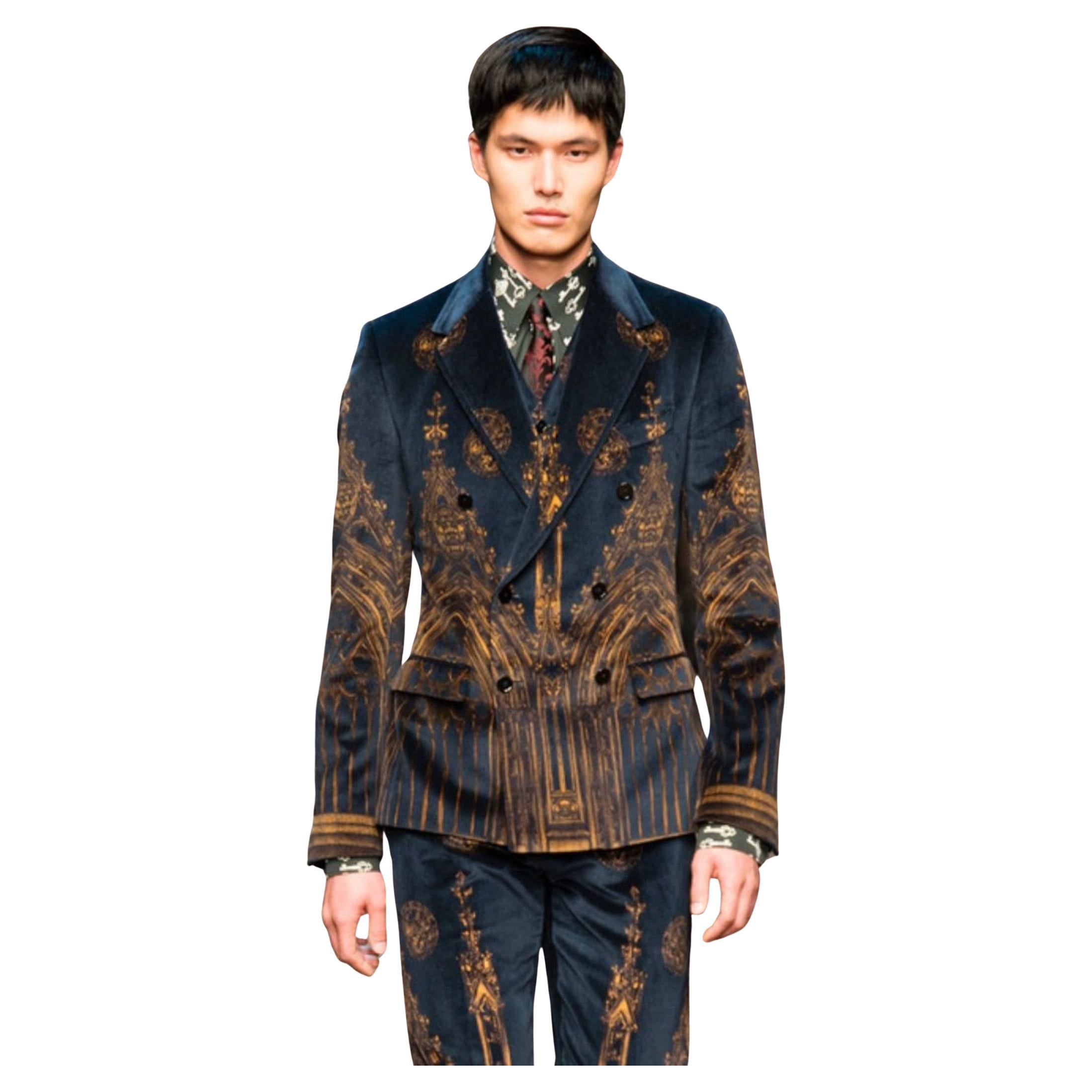 Pre-owned Dolce & Gabbana 2014 Rare  Cathedral Print Velvet Three-piece Suit (runway) In Black