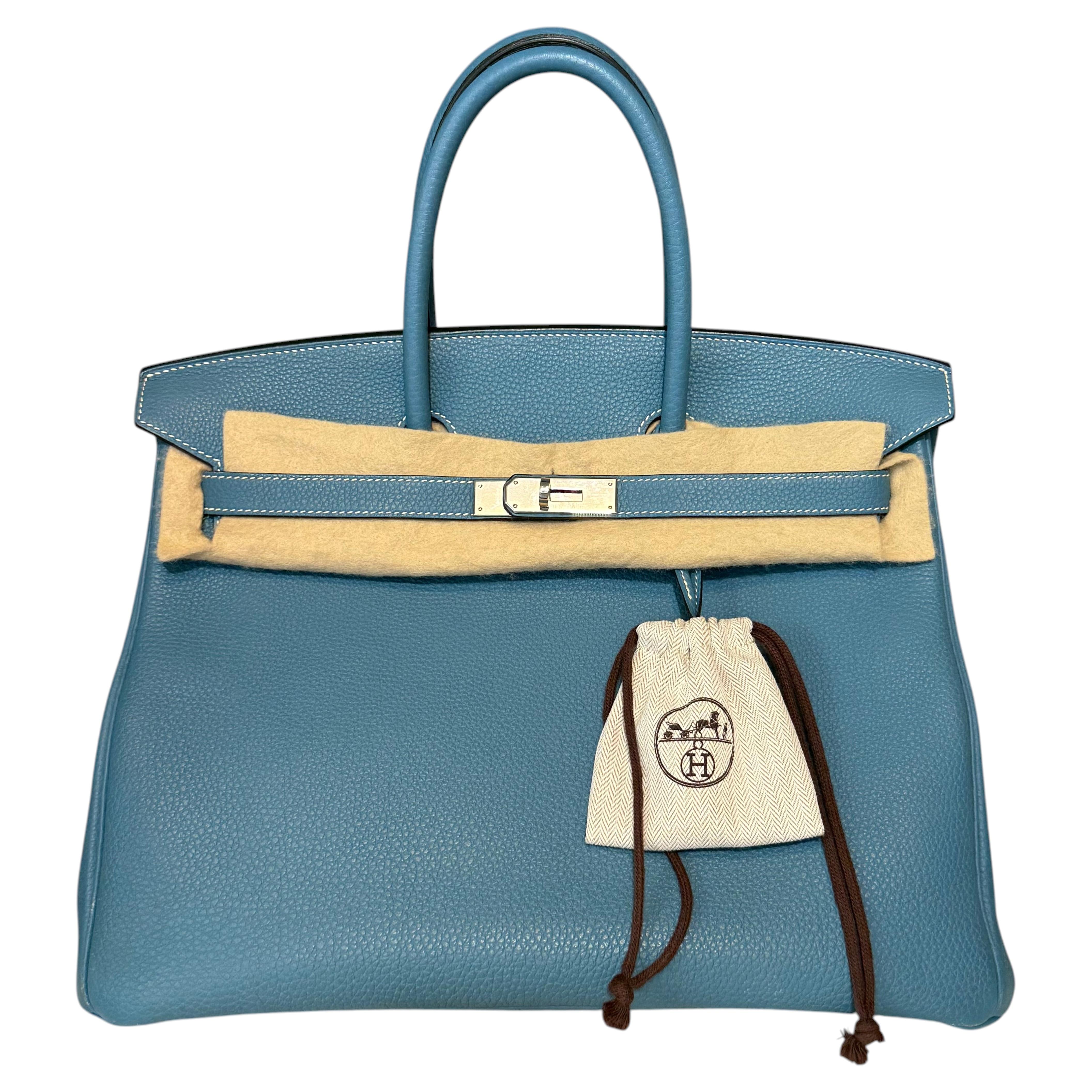 Hermes Birkin 35 Blue Jean rare handbag — Hermès