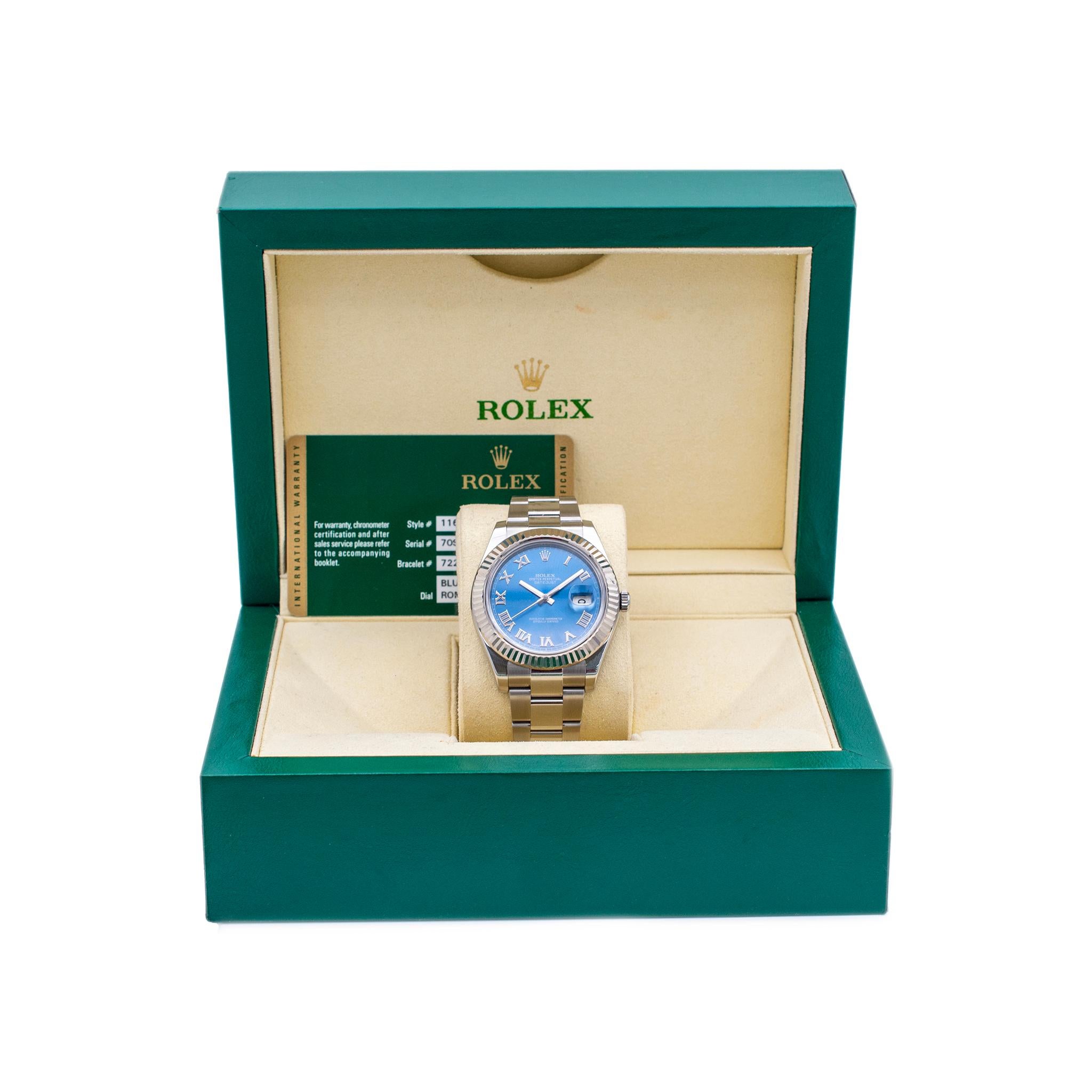 Rolex Datejust II 41MM 116334 Austernblaue Edelstahluhr mit römischem Zifferblatt, 2014 2