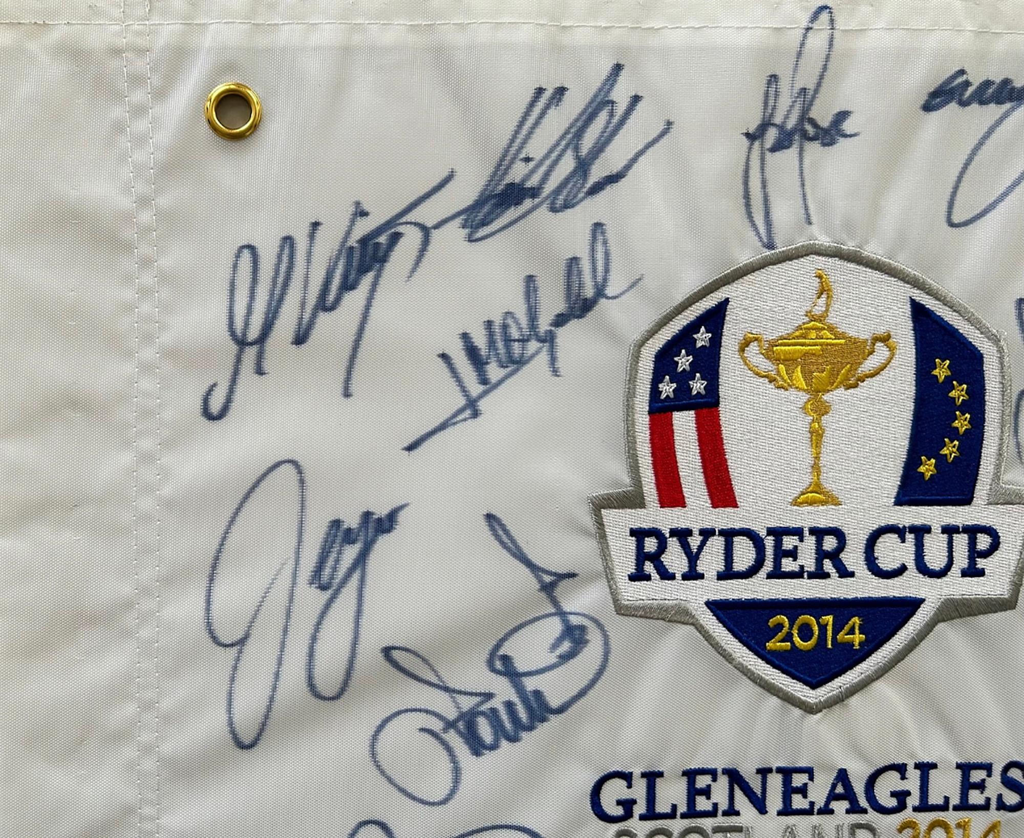 2014 Ryder Cup Signed Pin Flag
The 2014 competition was the 40th Ryder Cup and the matches were held during 26-28 September in Scotland on the PGA Centenary Course at the Gleneagles Hotel near Auchterarder in Perth and Kinross. (This was the second