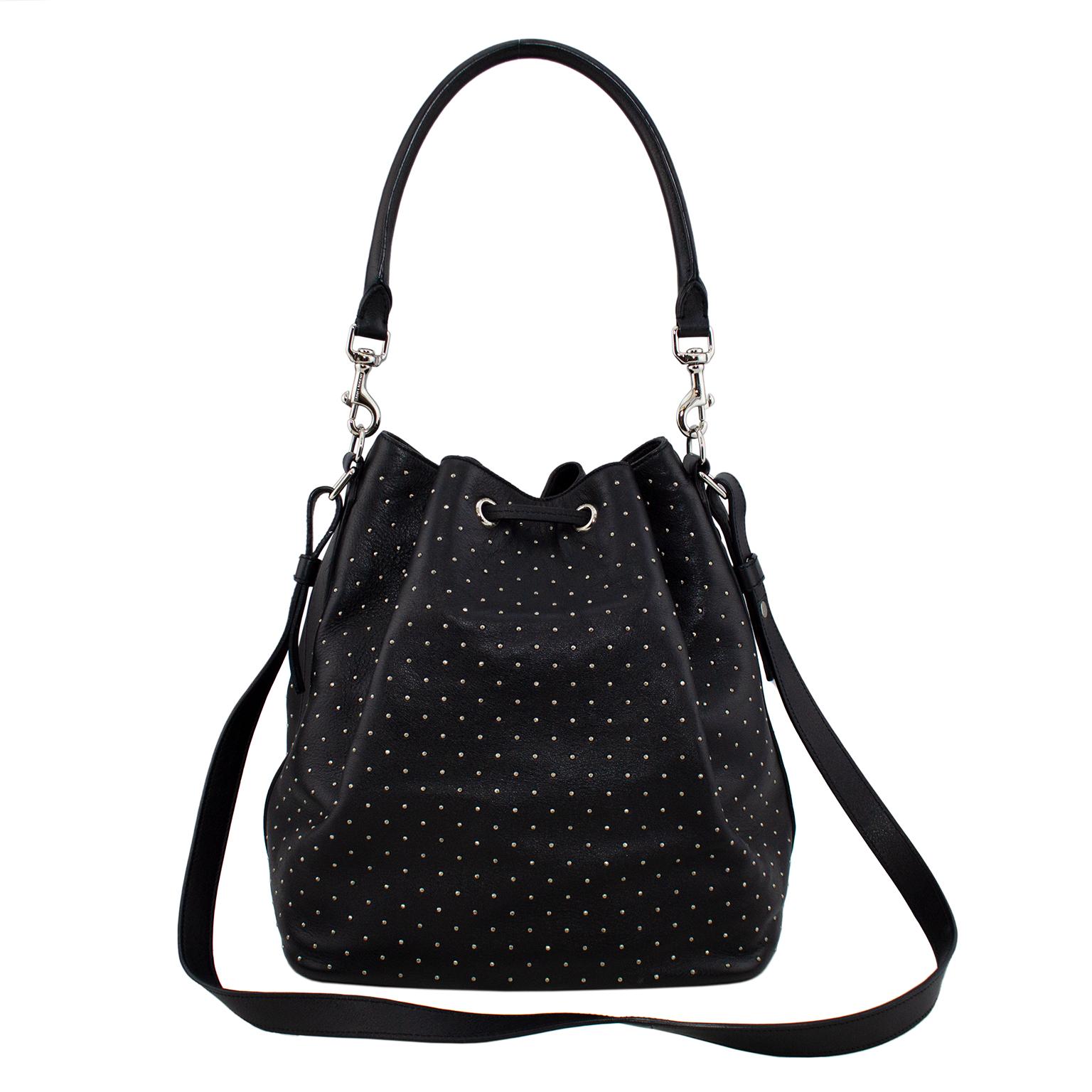 2014 Saint Laurent Black Leather Studded Emmanuelle Bucket Bag In Good Condition In Toronto, Ontario