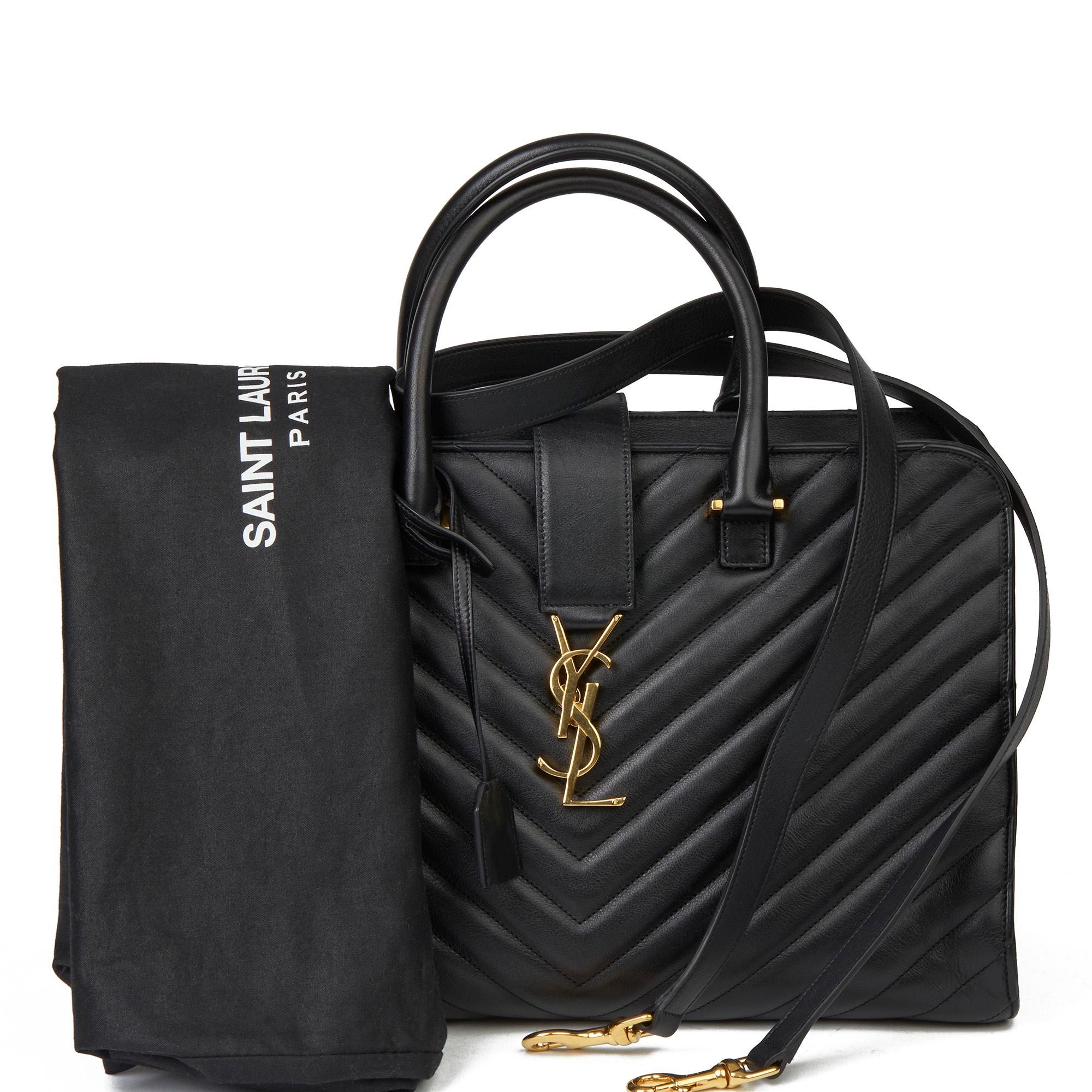 2014 Saint Laurent Black Quilted Large Chevron Tote Bag 4