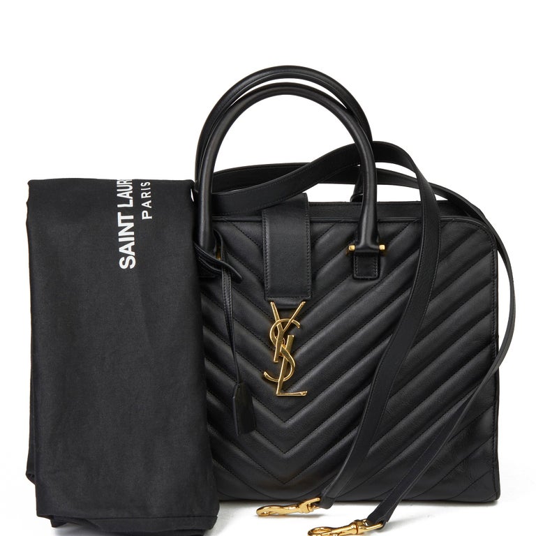 2014 Saint Laurent Black Quilted Large Chevron Tote Bag at 1stDibs