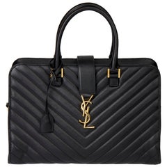 2014 Saint Laurent Black Quilted Large Chevron Tote Bag 