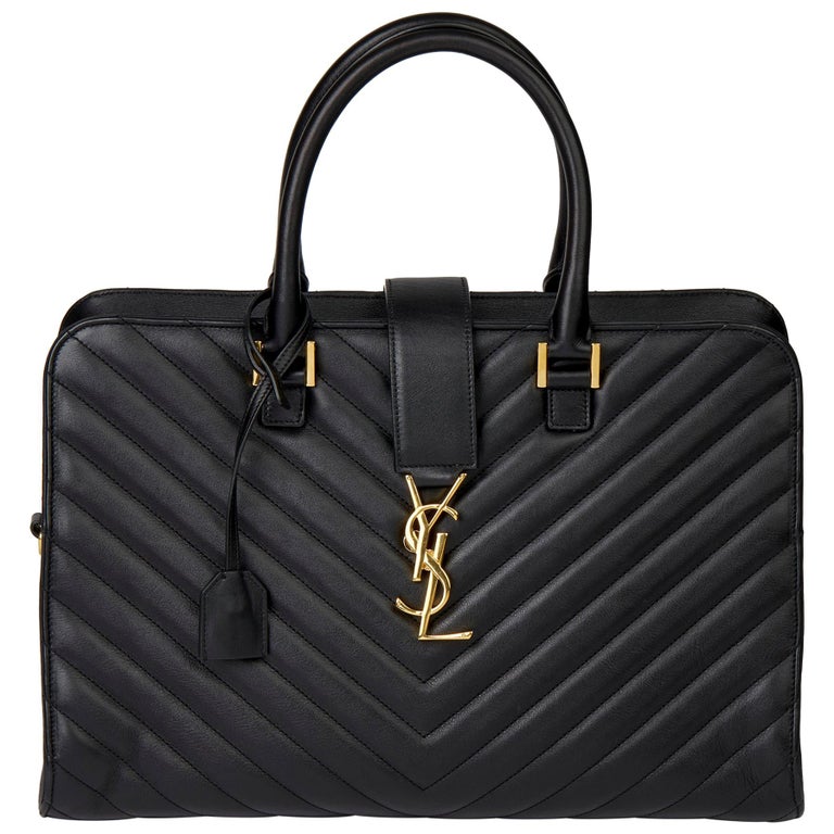 2014 Saint Laurent Black Quilted Large Chevron Tote Bag at 1stDibs