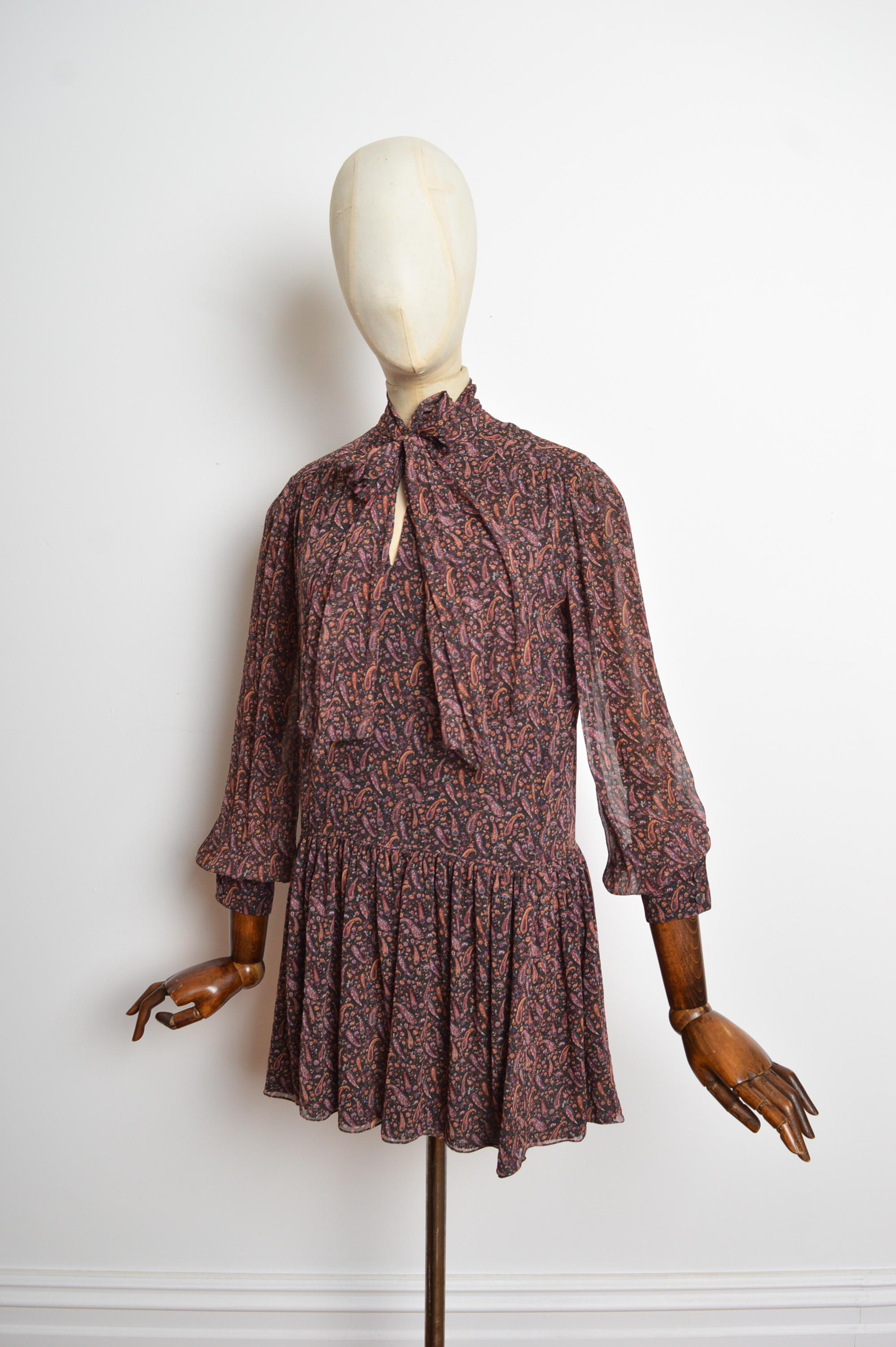Brown 2014 Saint Laurent by Hedi Slimane Indie Sleaze 70's Paisley Silk Mini Dress For Sale