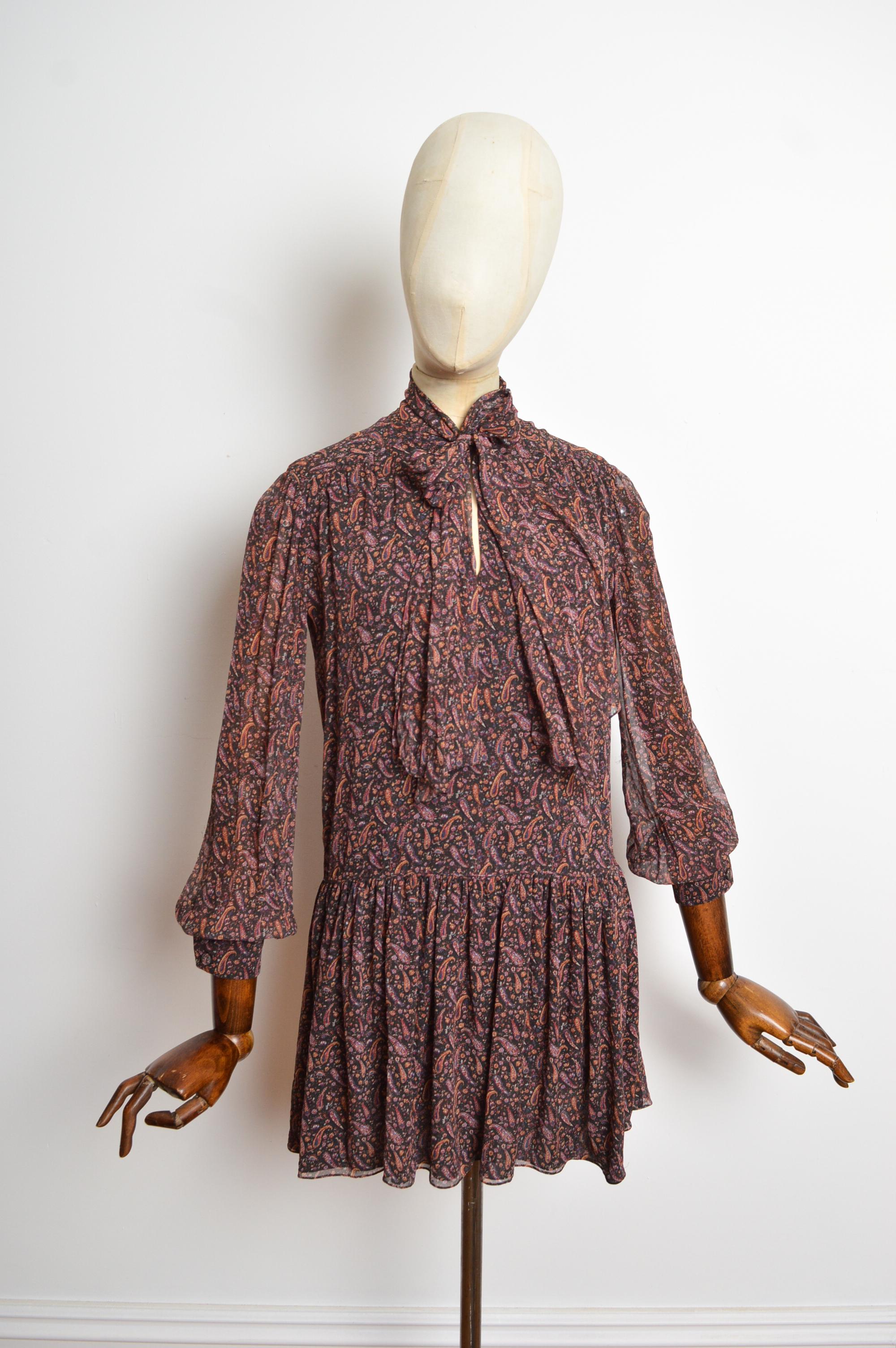 2014 Saint Laurent by Hedi Slimane Indie Sleaze 70's Paisley Silk Mini Dress For Sale 3