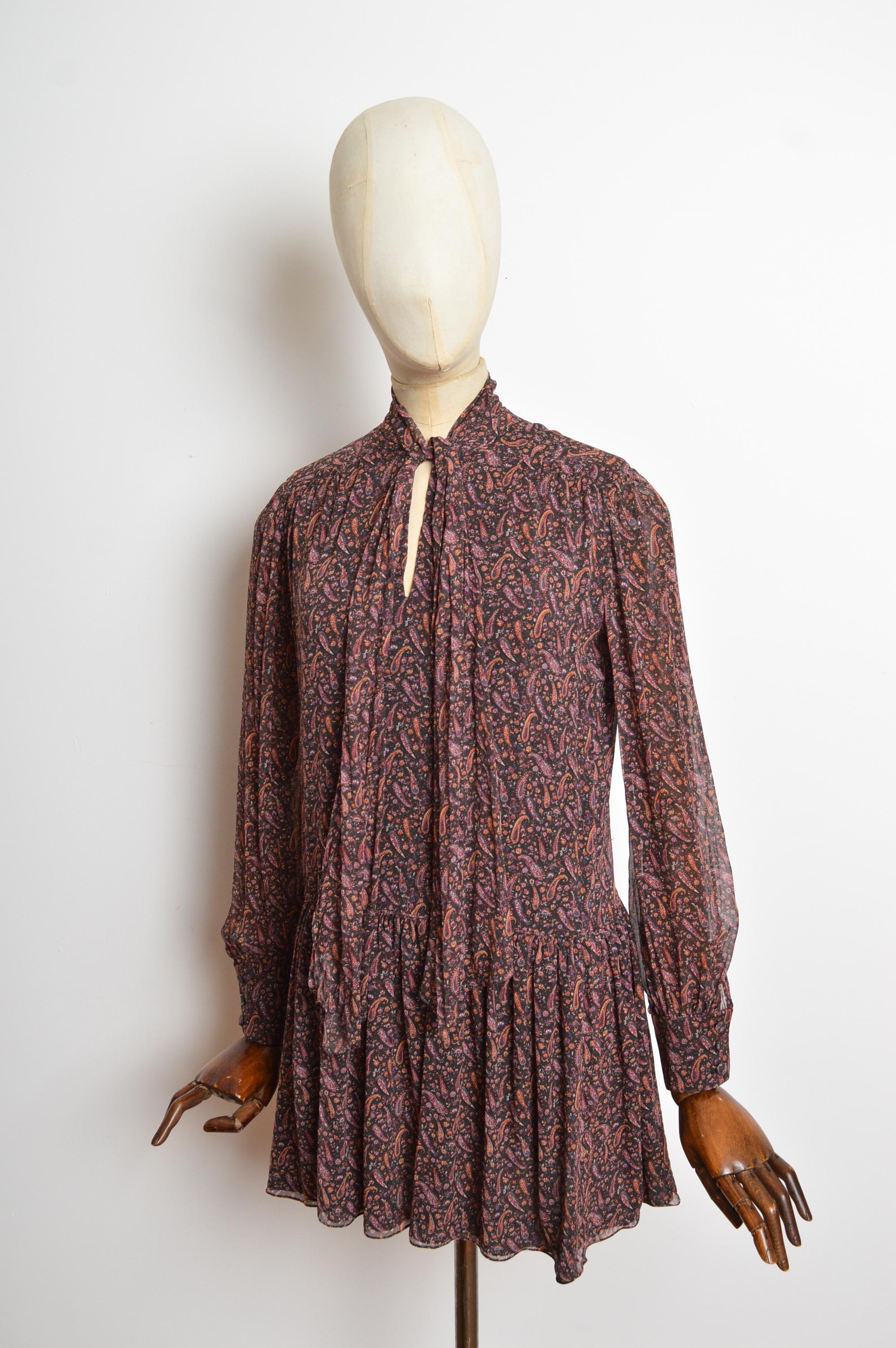 2014 Saint Laurent by Hedi Slimane Indie Sleaze 70's Paisley Silk Mini Dress For Sale 4