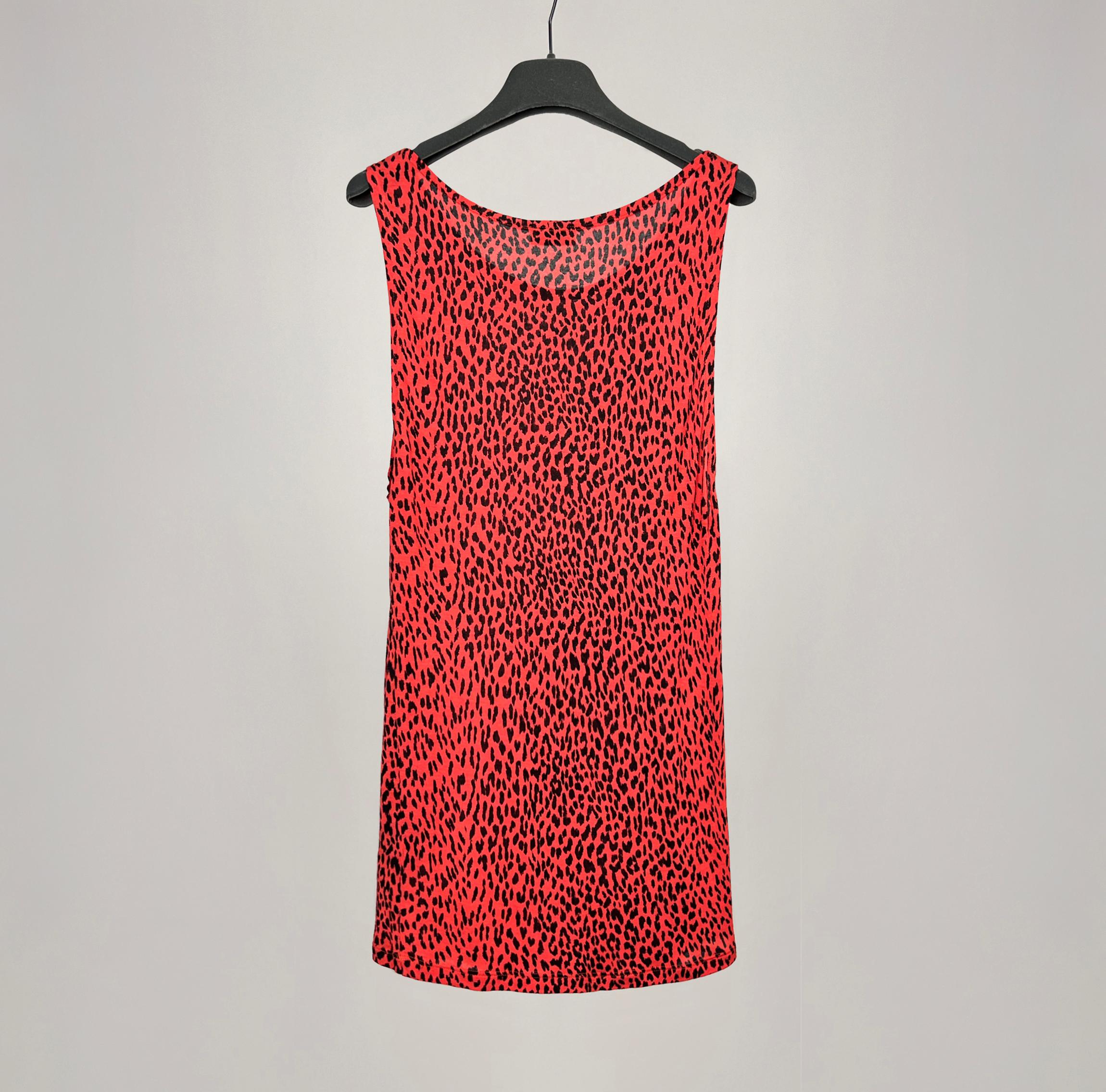 2014 Camisa sin mangas con estampado de leopardo Saint Laurent Paris Rojo en venta