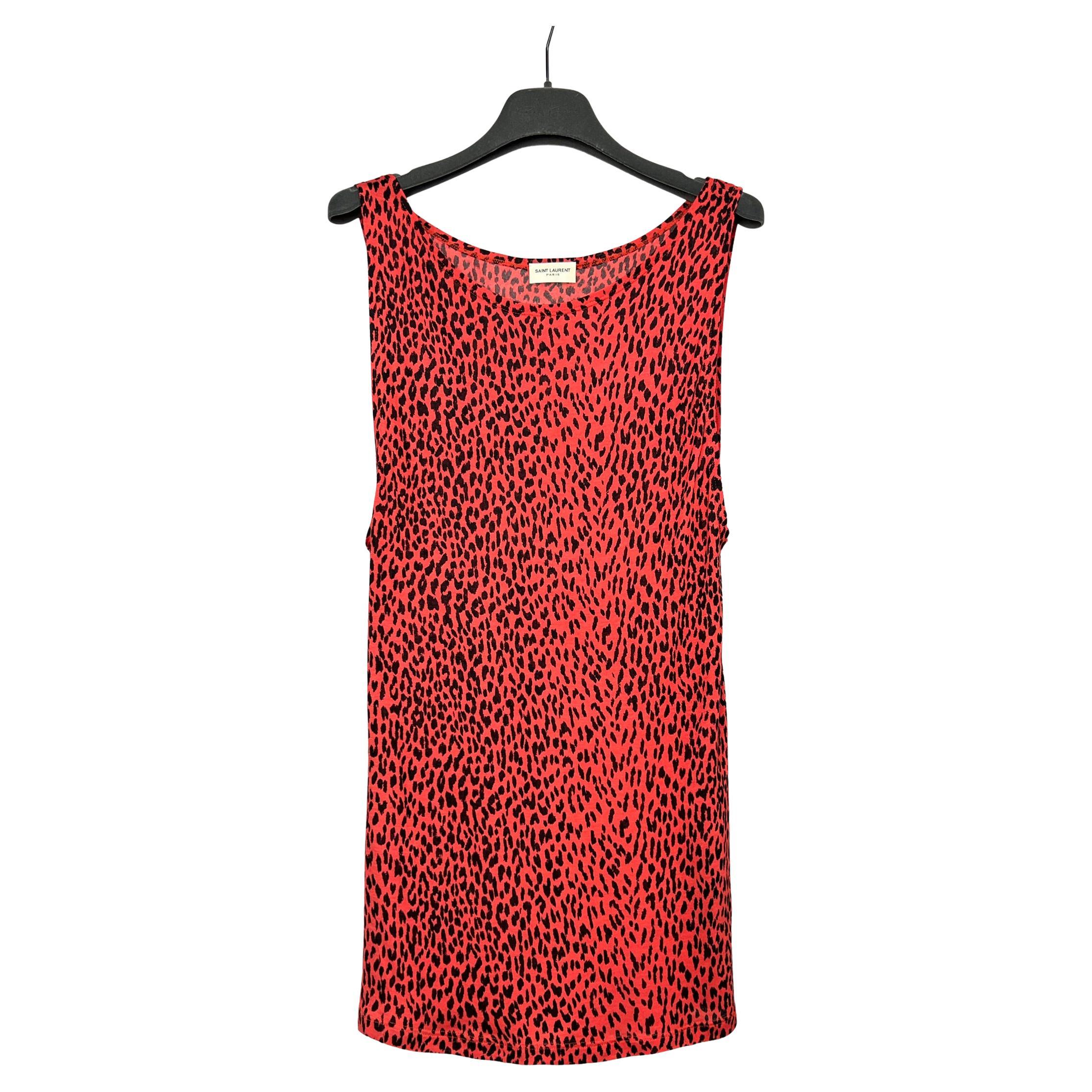 2014 Saint Laurent Paris leopard print sleeveless shirt