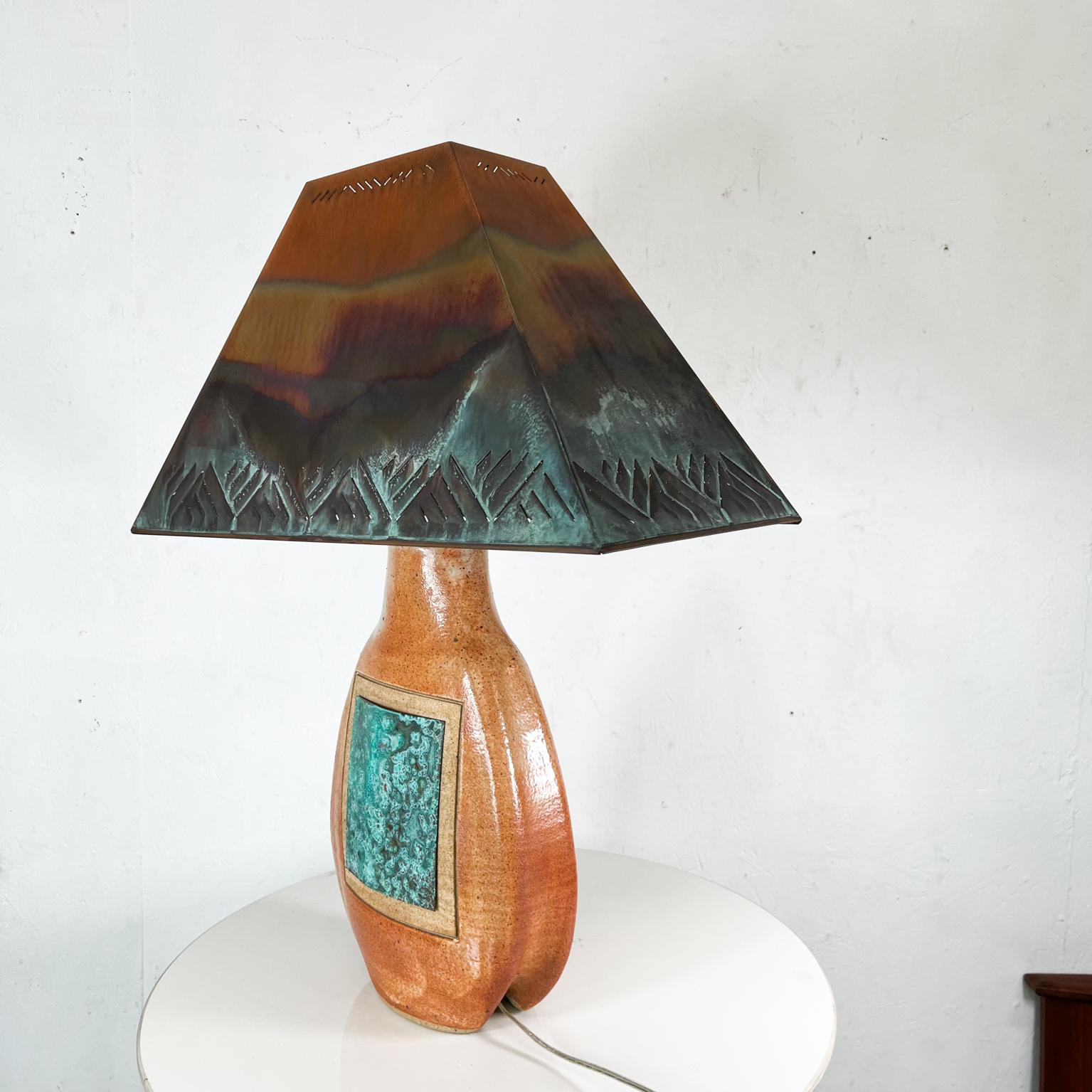 2014 New Mexico Art Pottery W. Kohler Co Table Lamp & Shade Patinated Copper 12