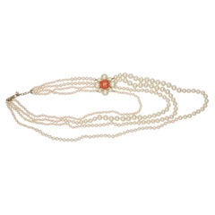 2014 Supermarket Collection Chanel 4 Rangs Pearl necklace with Orange thread