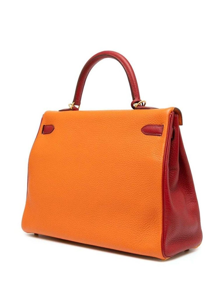 Orange Special Order Tri-colour Togo Kelly Retourne 35cm For Sale