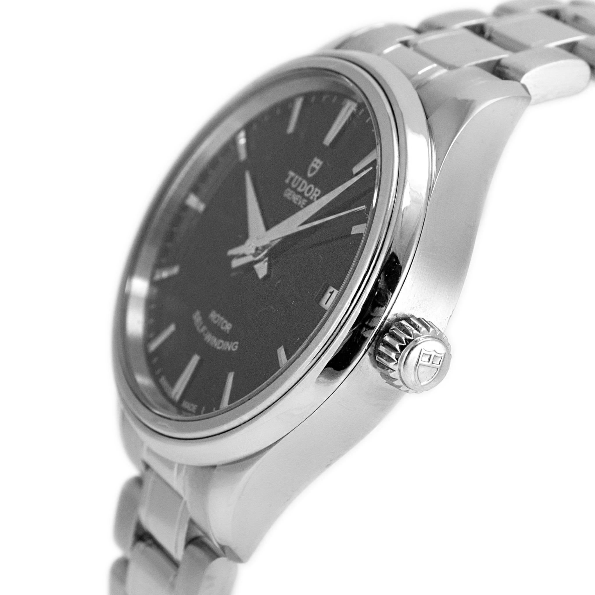 2014 Tudor Style Date 34MM 12300 Black Stick Dial Stainless Steel Watch In Excellent Condition In Houston, TX
