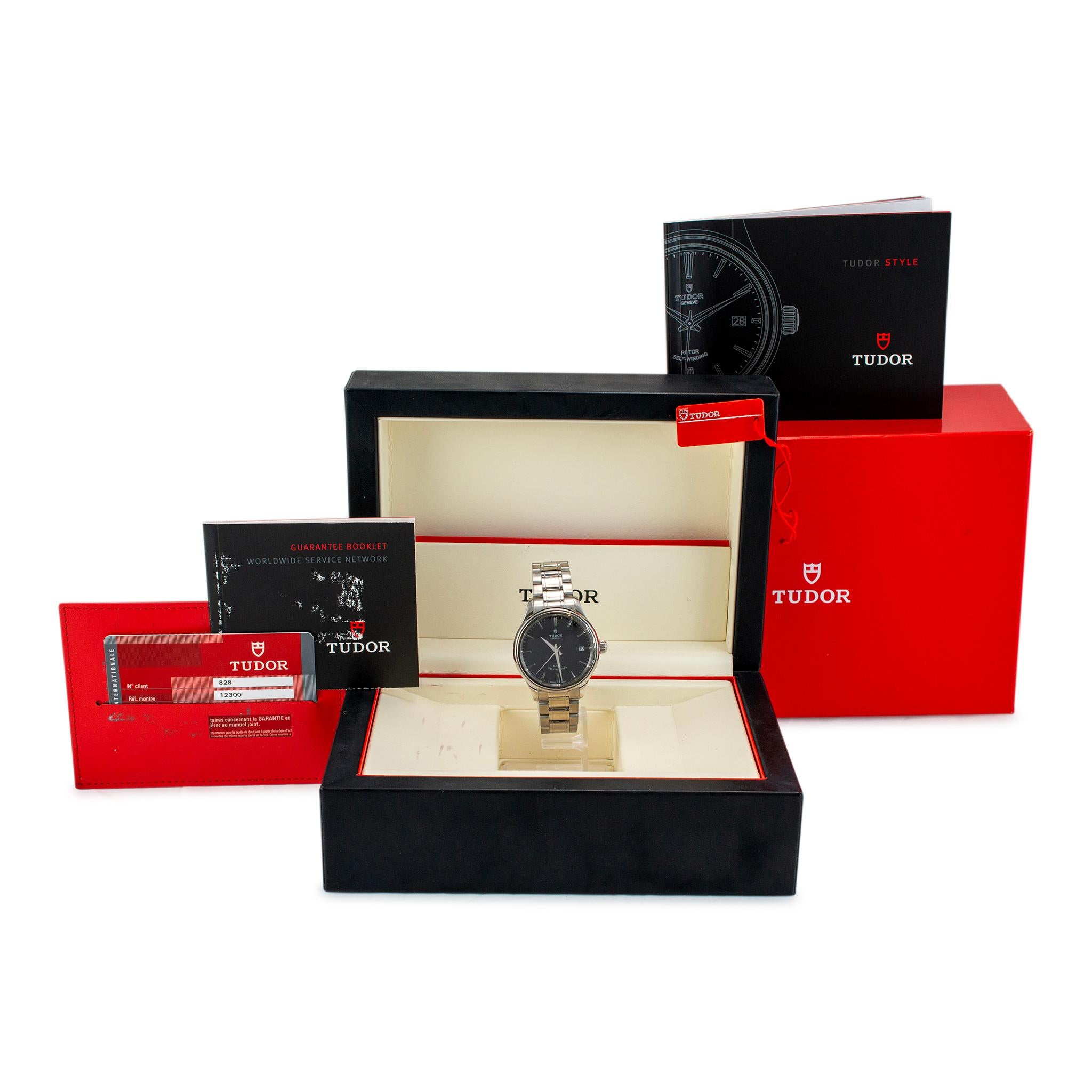 2014 Tudor Style Date 34MM 12300 Black Stick Dial Stainless Steel Watch 4