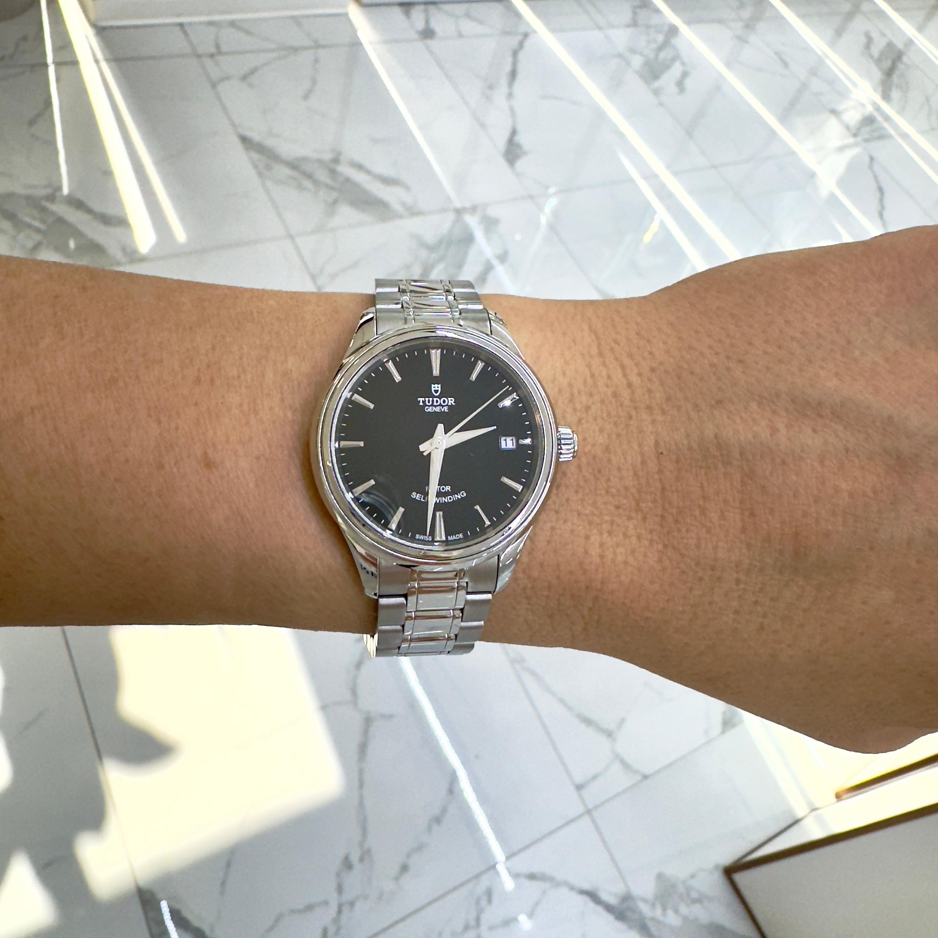 2014 Tudor Style Date 34MM 12300 Black Stick Dial Stainless Steel Watch 5