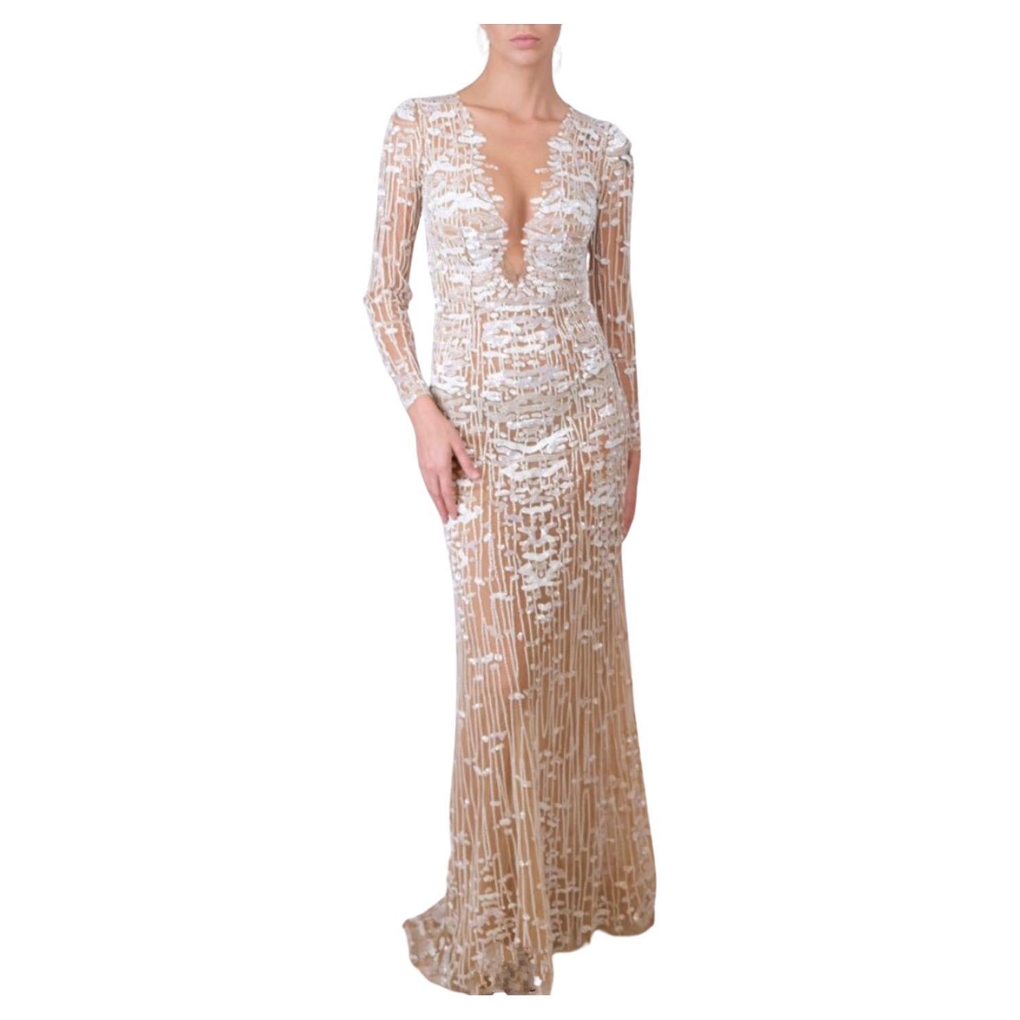 2014 Zuhair Murad Nude Embellished Tulle Evening Gown Look#48 In Excellent Condition In Montgomery, TX