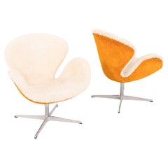 2015 Arne Jacobsen for Fritz Hansen Swan Lounge Chairs in Shearling 2x Available