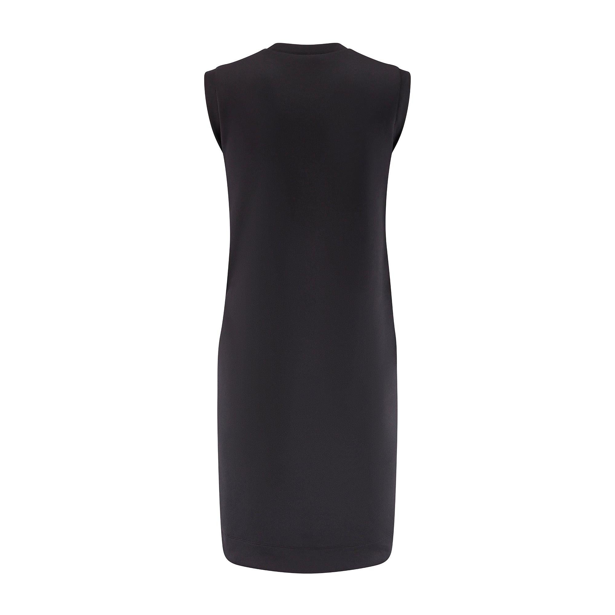 2015 Balenciaga Black Neoprene Sleeveless Dress with Pearlescent Pin In Excellent Condition For Sale In London, GB