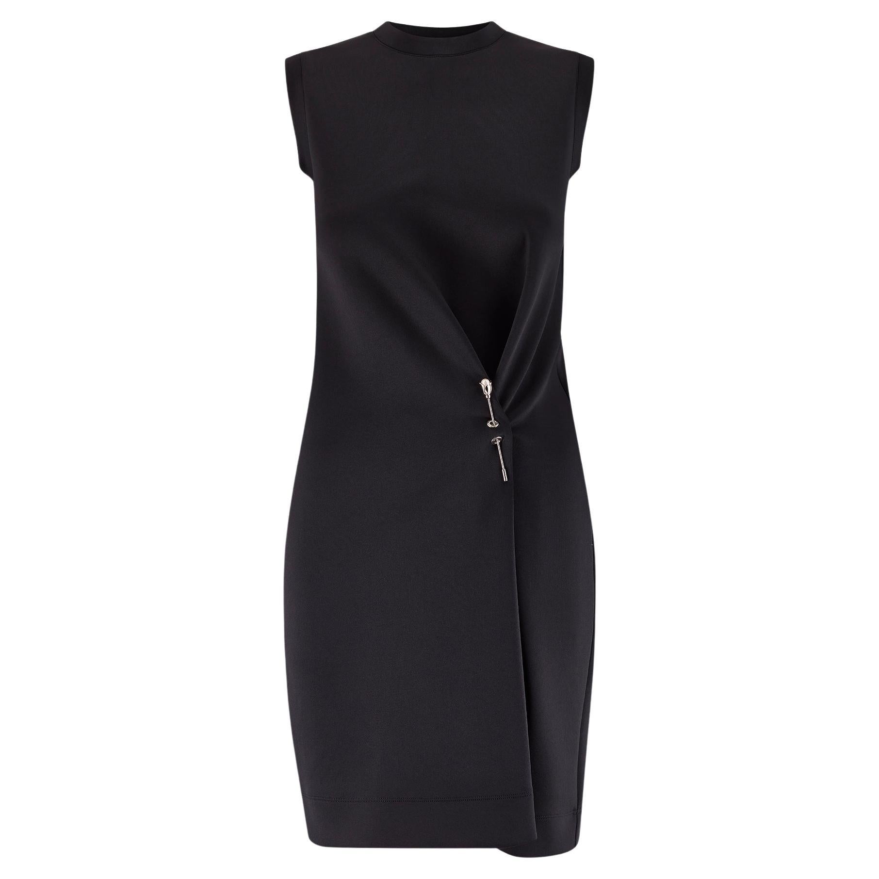 2015 Balenciaga Black Neoprene Sleeveless Dress with Pearlescent Pin For Sale