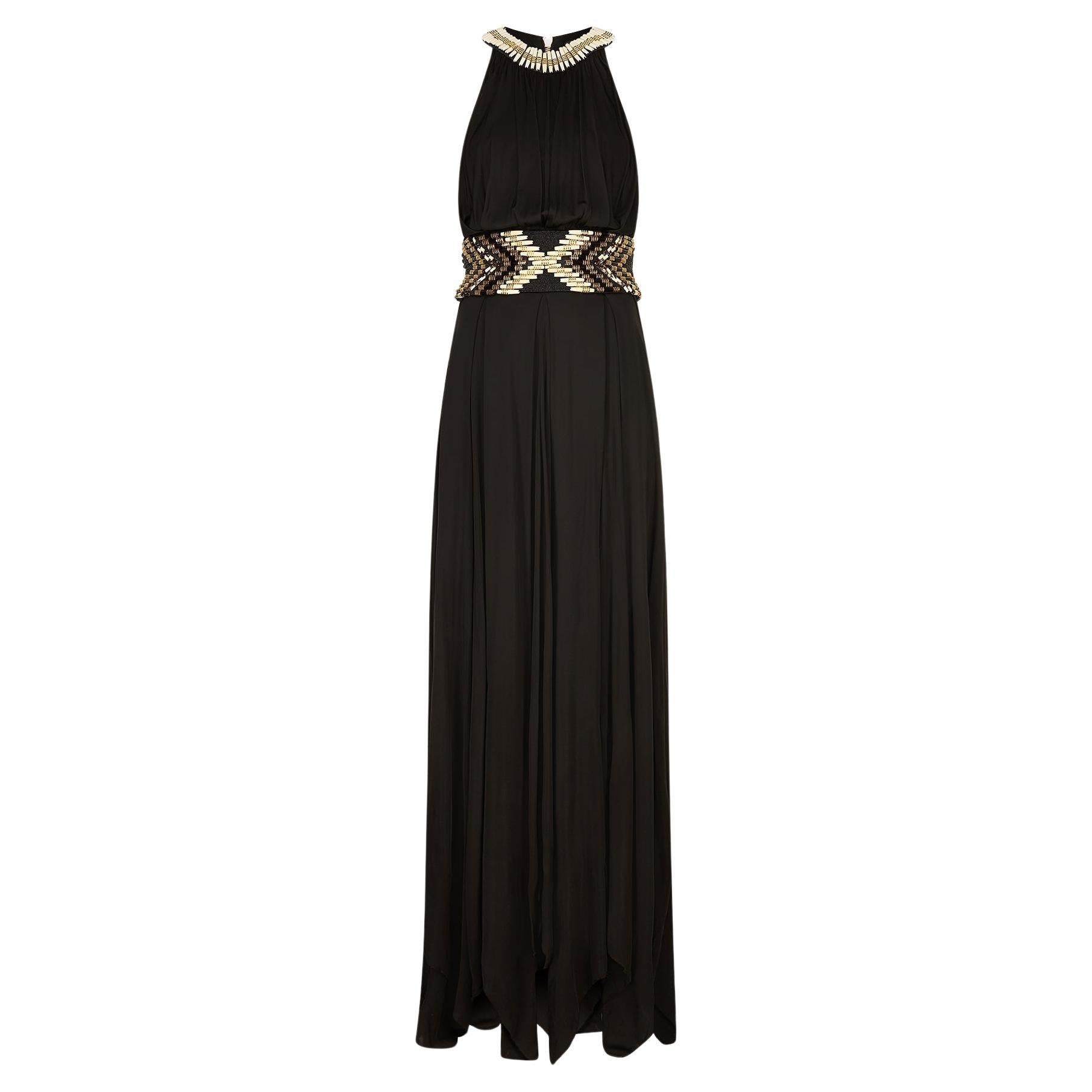 2015 Balmain Cream and Gold Beaded Black Jersey Maxi-Dress For Sale