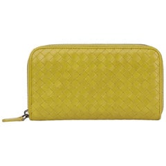 2015 Bottega Veneta Ancient Gold Woven Calfskin Leather Zip Around Wallet