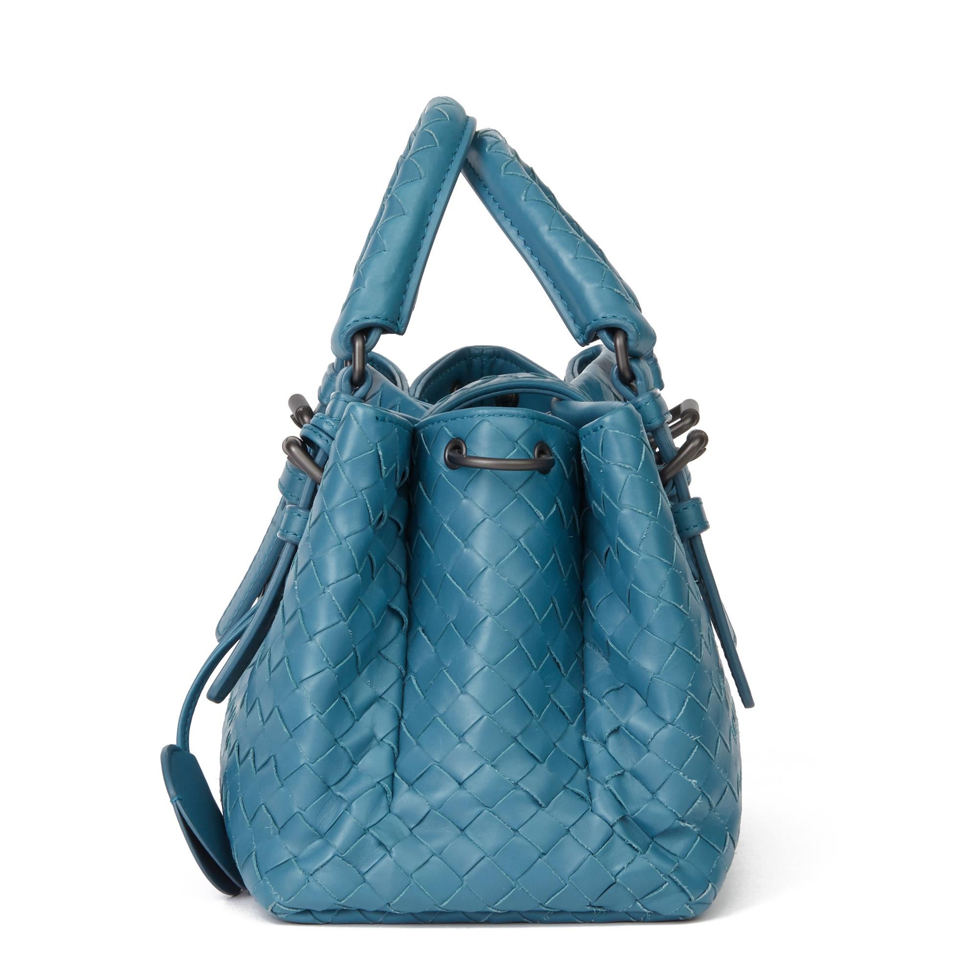 2015 Bottega Veneta Blue Woven Calfskin Leather Mini Roma In Excellent Condition In Bishop's Stortford, Hertfordshire