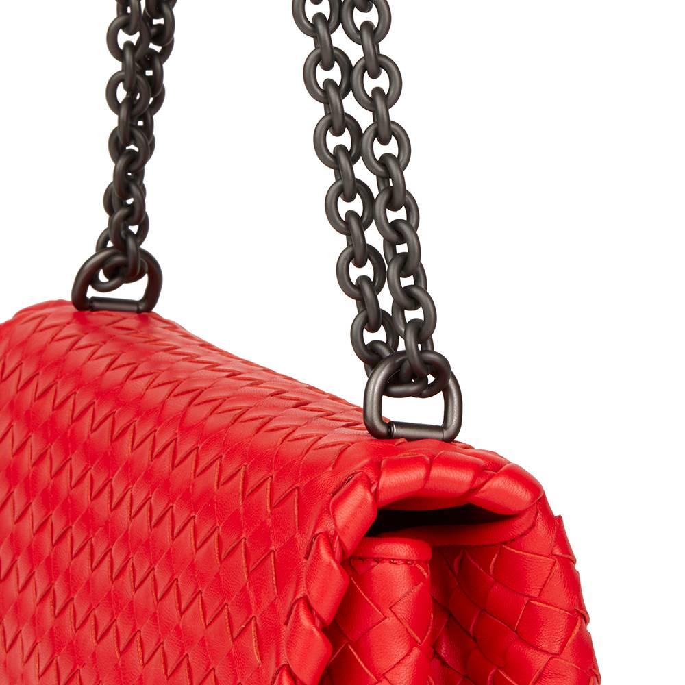 Women's 2015 Bottega Veneta Vesuvius Red Woven Calfskin Leather Small Olimpia Bag