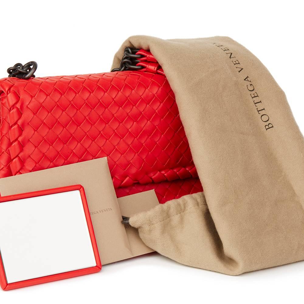 2015 Bottega Veneta Vesuvius Red Woven Calfskin Leather Small Olimpia Bag 4