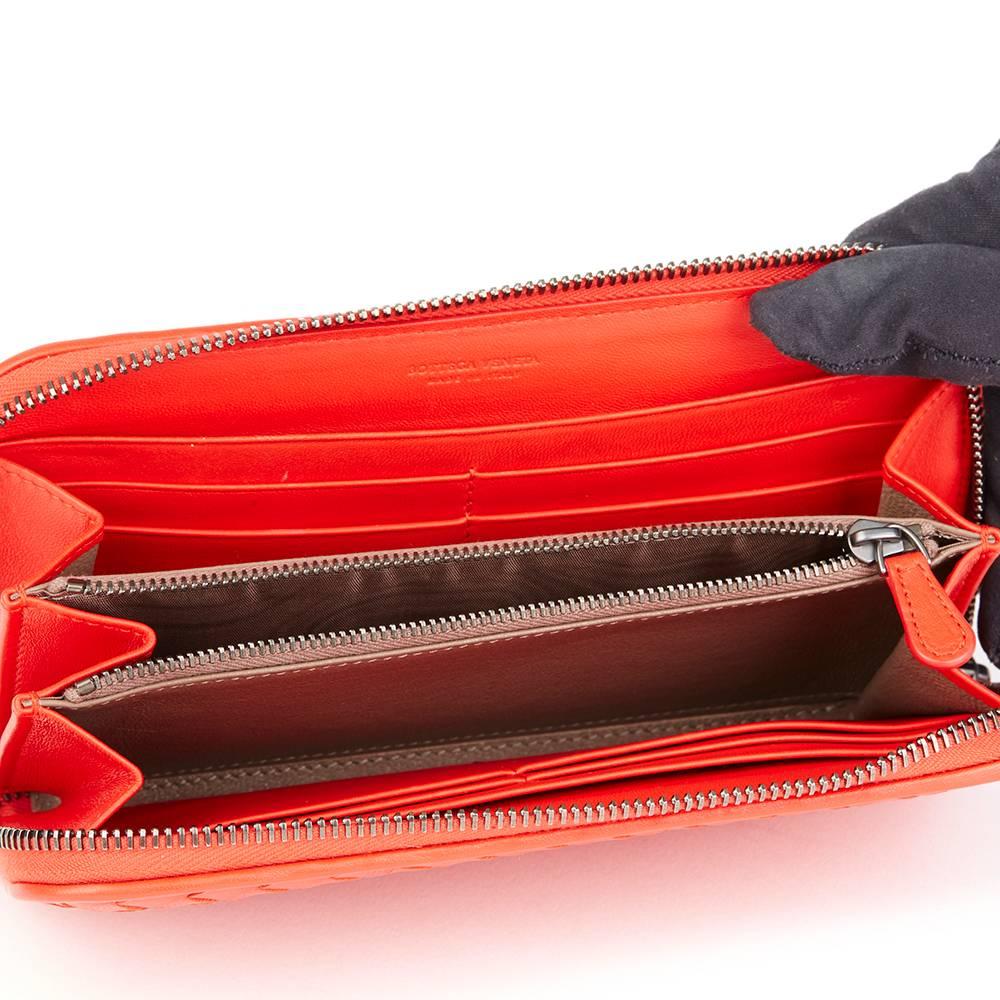2015 Bottega Veneta Vesuvius Red Woven Calfskin Leather Zip Around Wallet  3