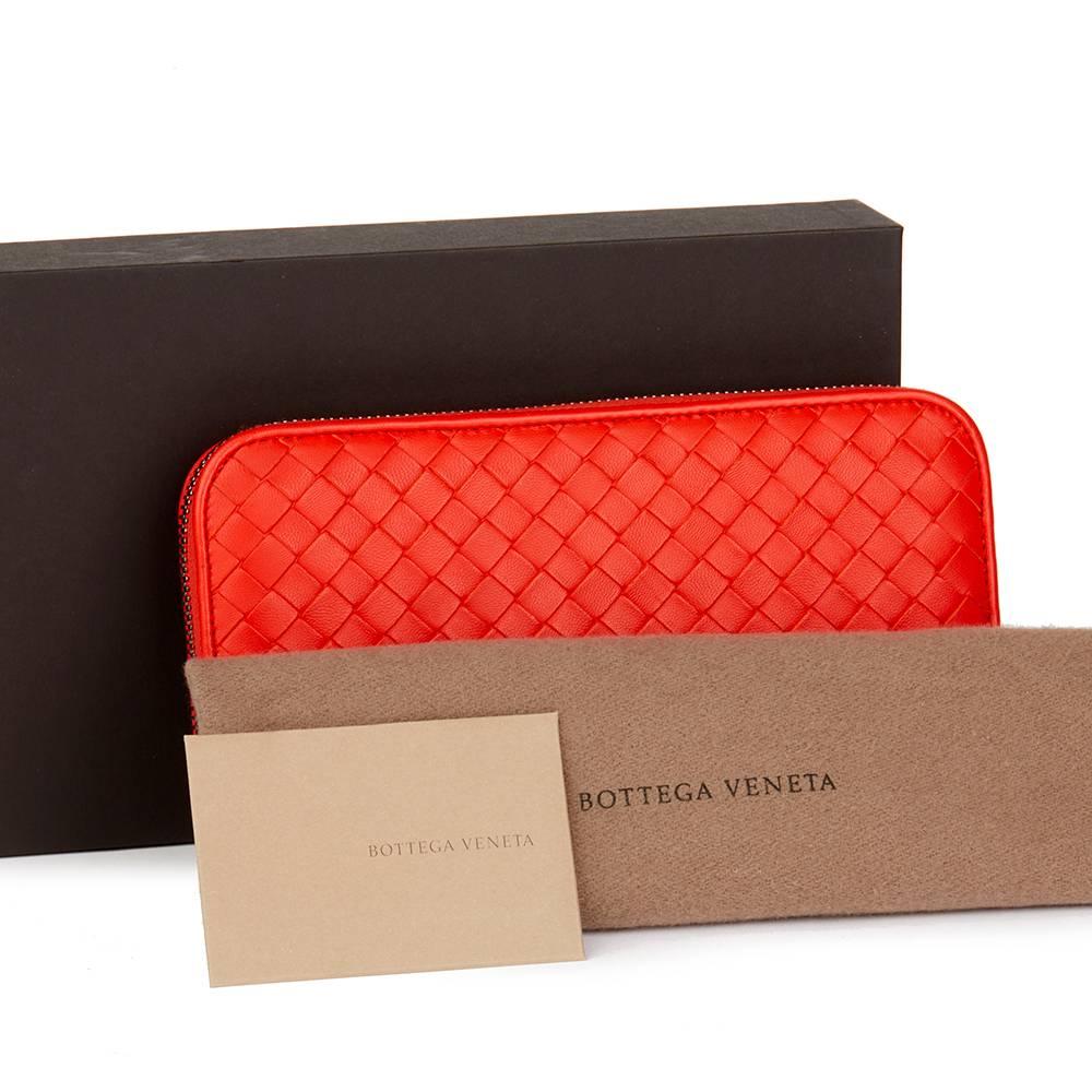 2015 Bottega Veneta Vesuvius Red Woven Calfskin Leather Zip Around Wallet  4