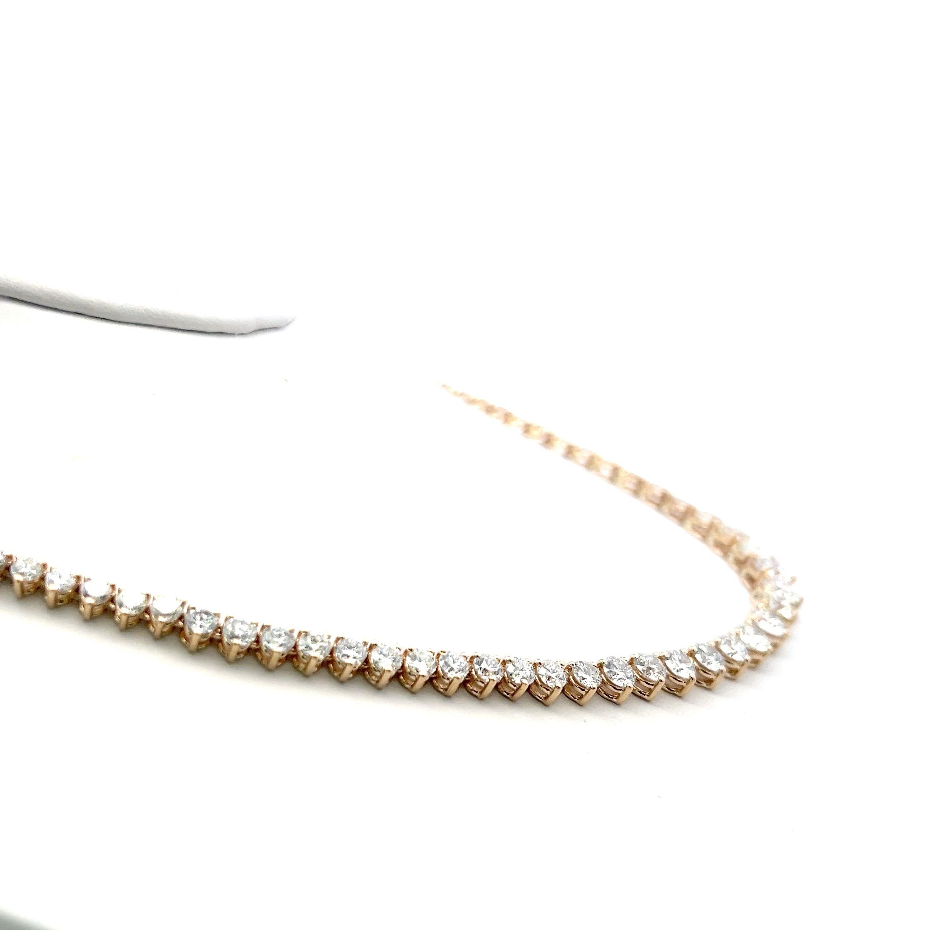 20.15 Carat Round Brilliant Diamond 14 Karat Yellow Gold Riviera Necklace For Sale 1