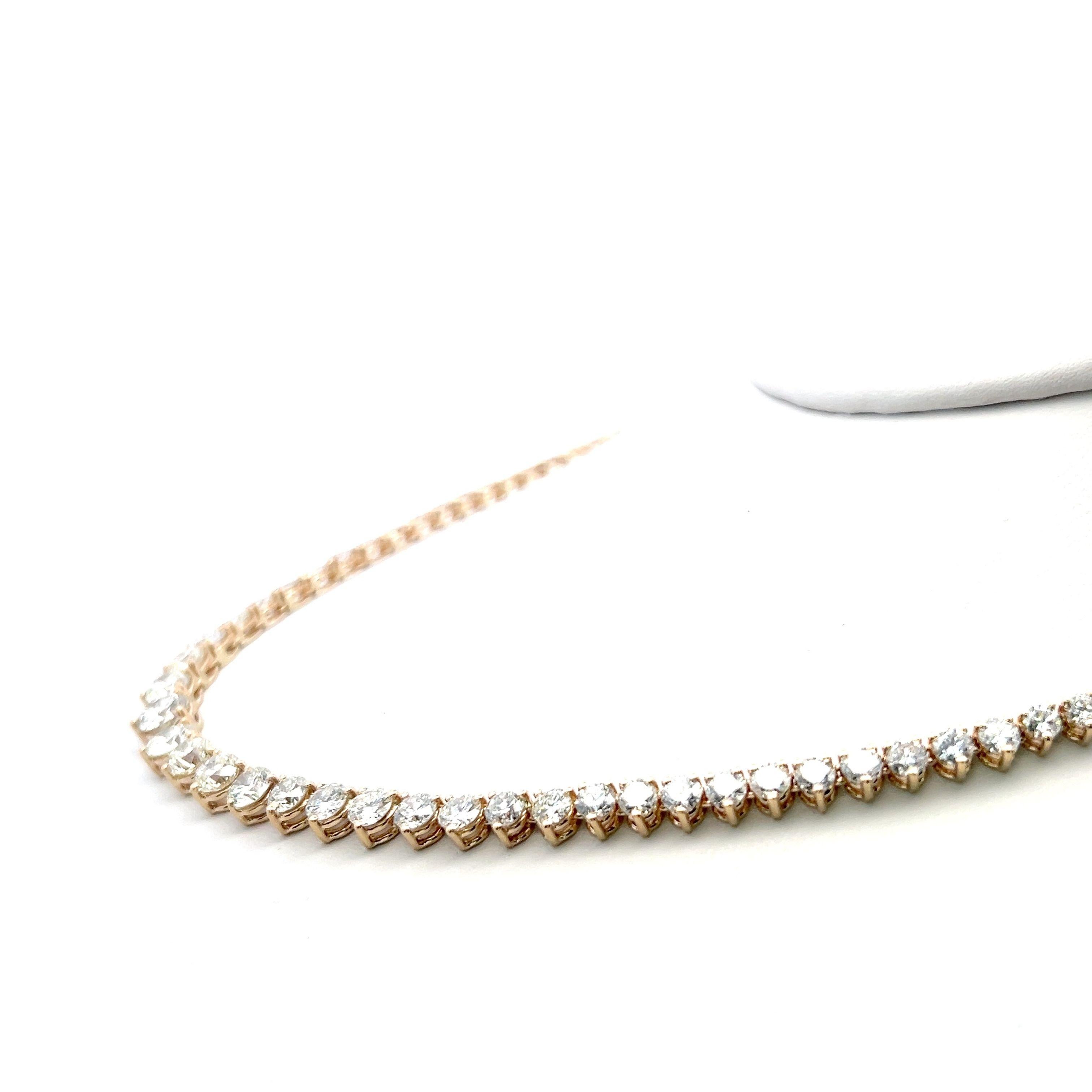 20.15 Carat Round Brilliant Diamond 14 Karat Yellow Gold Riviera Necklace For Sale 2