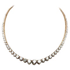 20.15 Carat Round Brilliant Diamond 14 Karat Yellow Gold Riviera Necklace