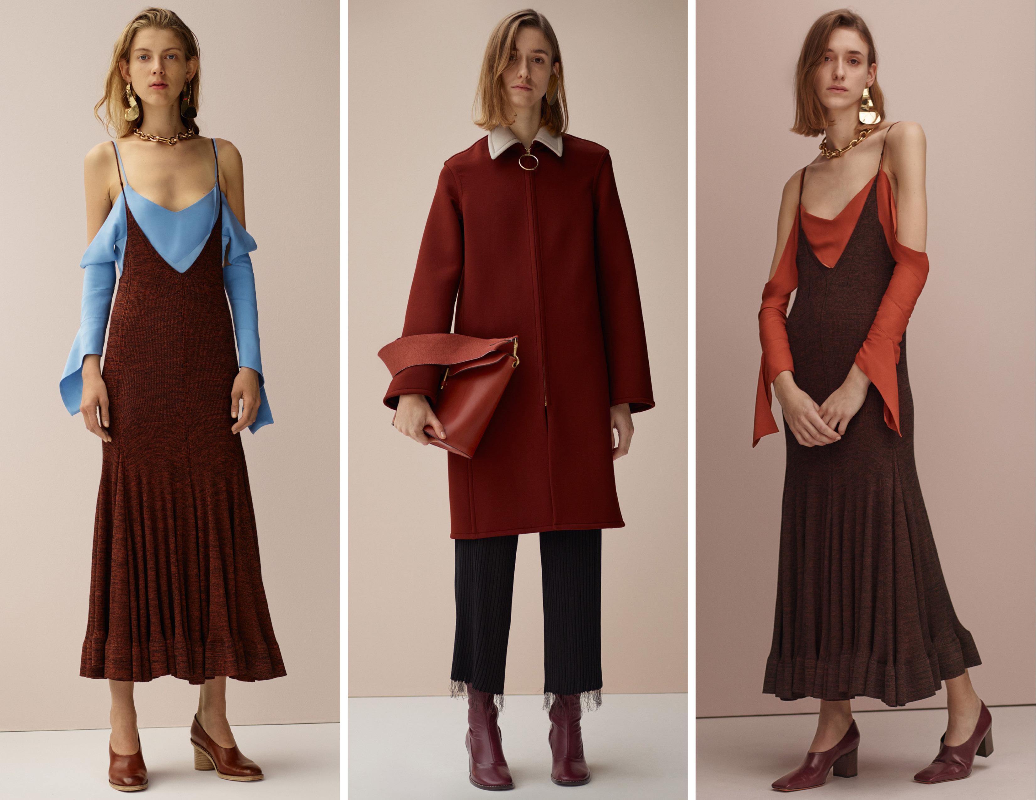 2015 Celine By Phoebe Philo Vestido de punto canela y negro con dobladillo de volantes en venta 7