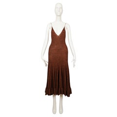 2015 Celine By Phoebe Philo cinnamon and black knit dress with flounced hemline