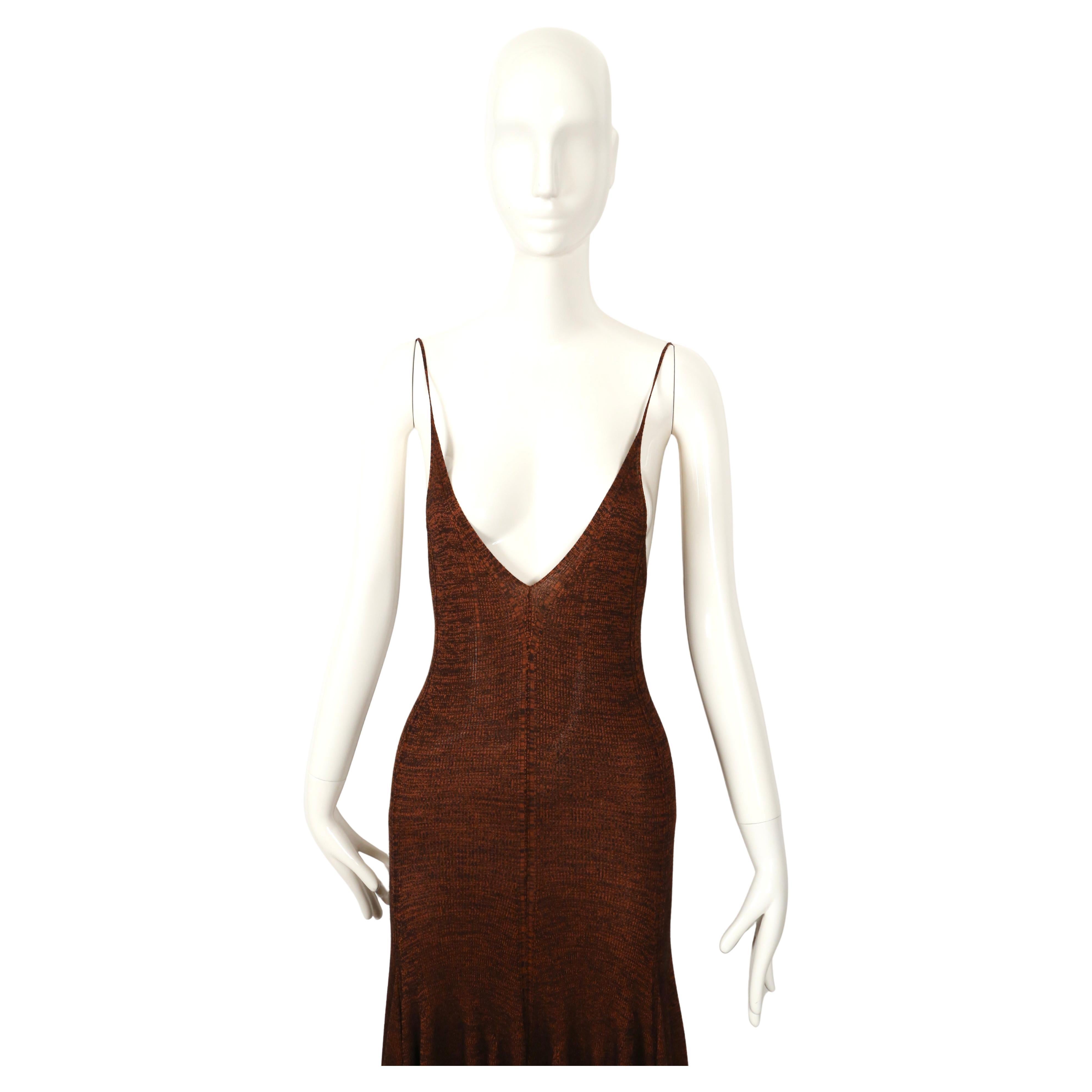 2015 Celine By Phoebe Philo Vestido de punto canela y negro con dobladillo de volantes Marrón en venta